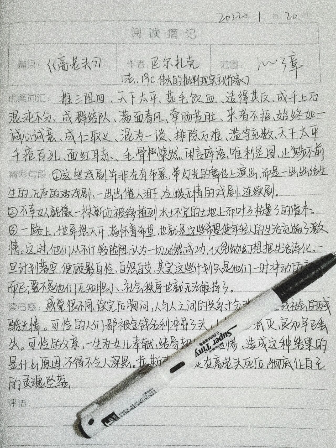 高老头读书笔记图片