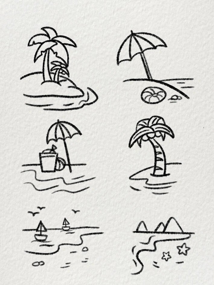 超简单的沙滩简笔画|夏日沙滩92