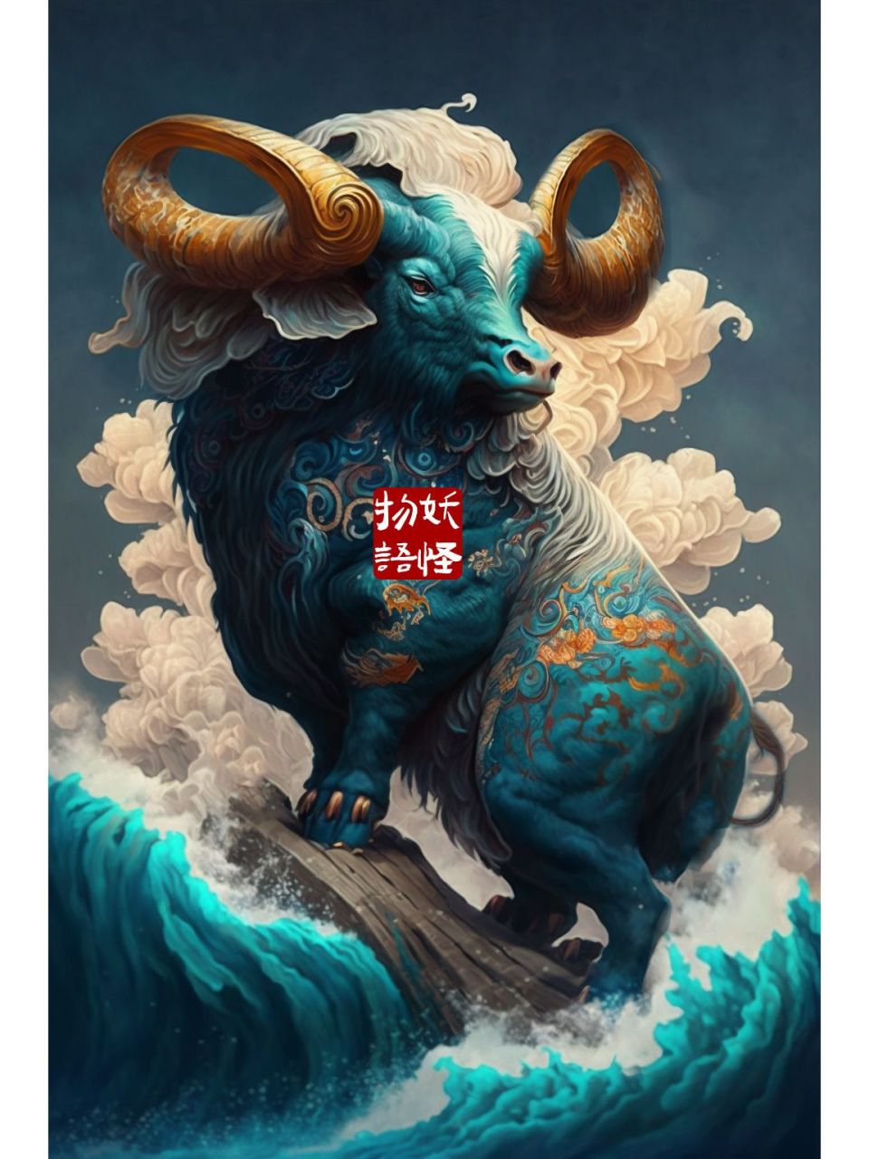 呲铁的外形跟水牛十分相似,不同的是他有一双极为巨大的犄角.