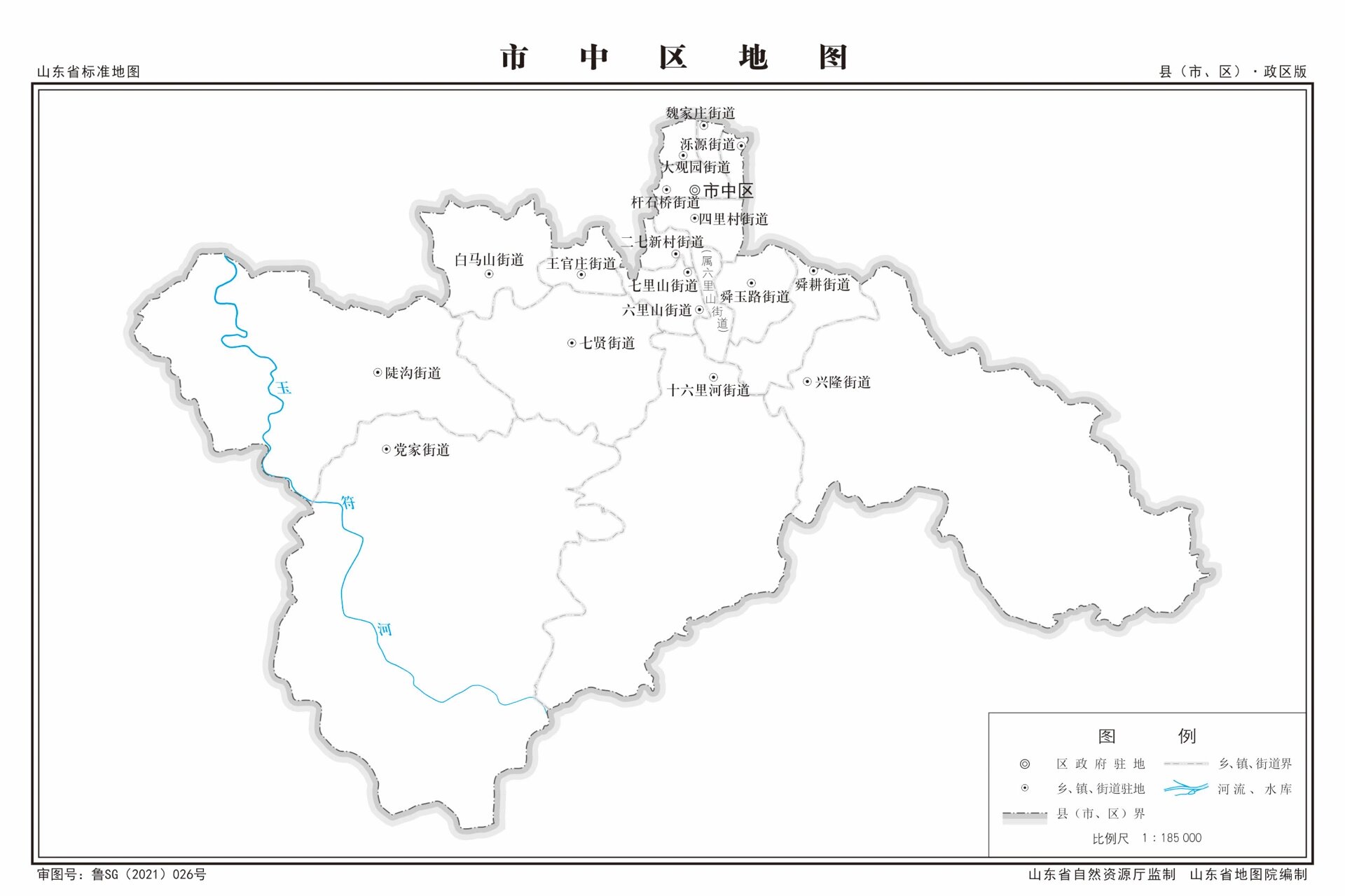 济南市10区2县行政区划图 1济南市 2历下区 3市中区 4槐荫区 5天桥区