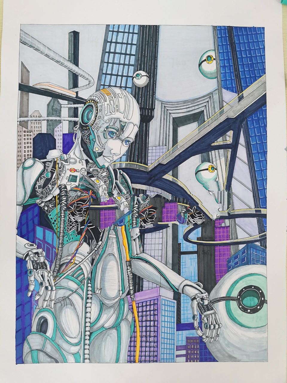 科幻画 机器人 这是目前最满意的一张学生作品,原来是孩子为了参加