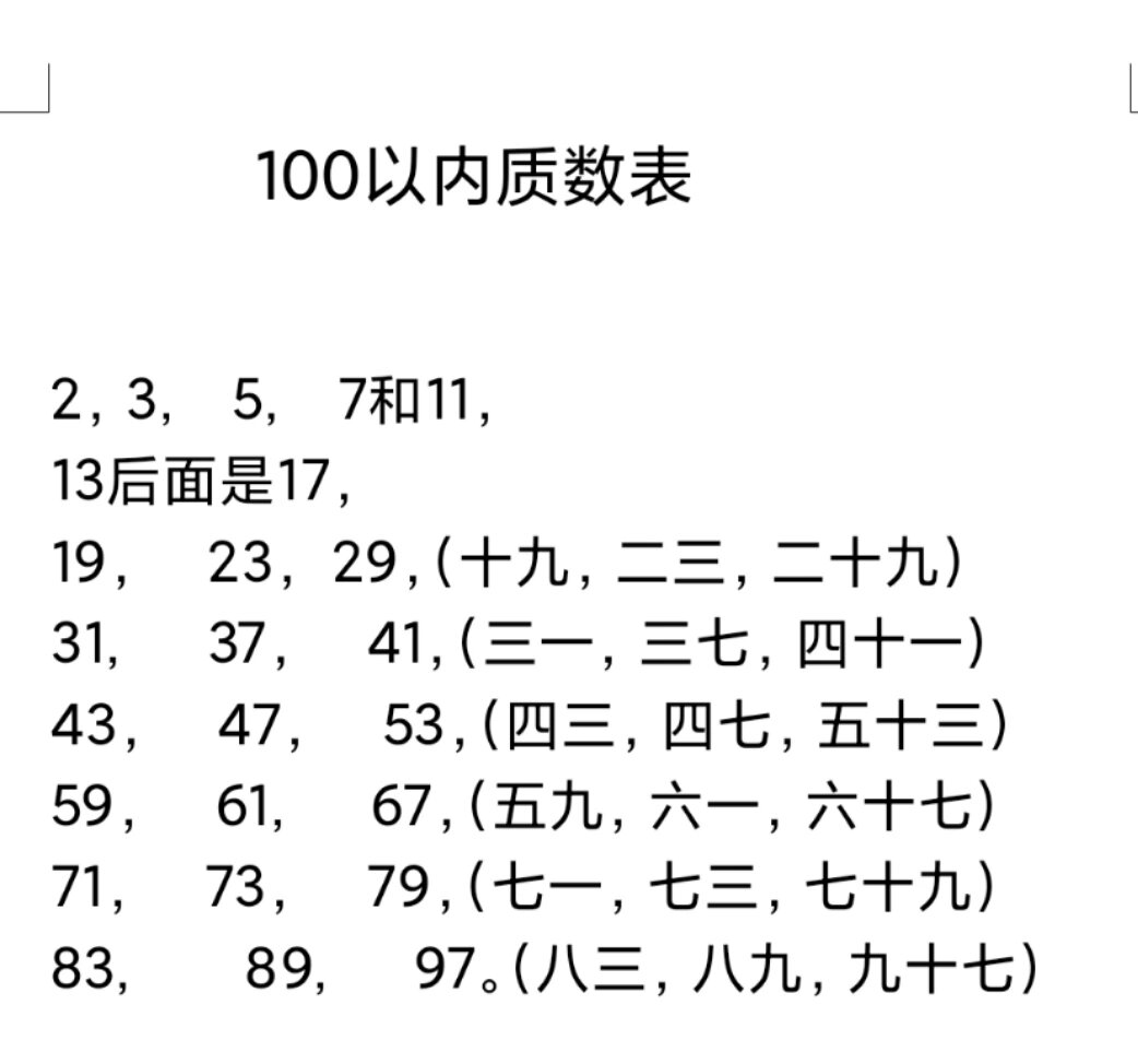 100以内质数表,朗朗上口,便于记忆