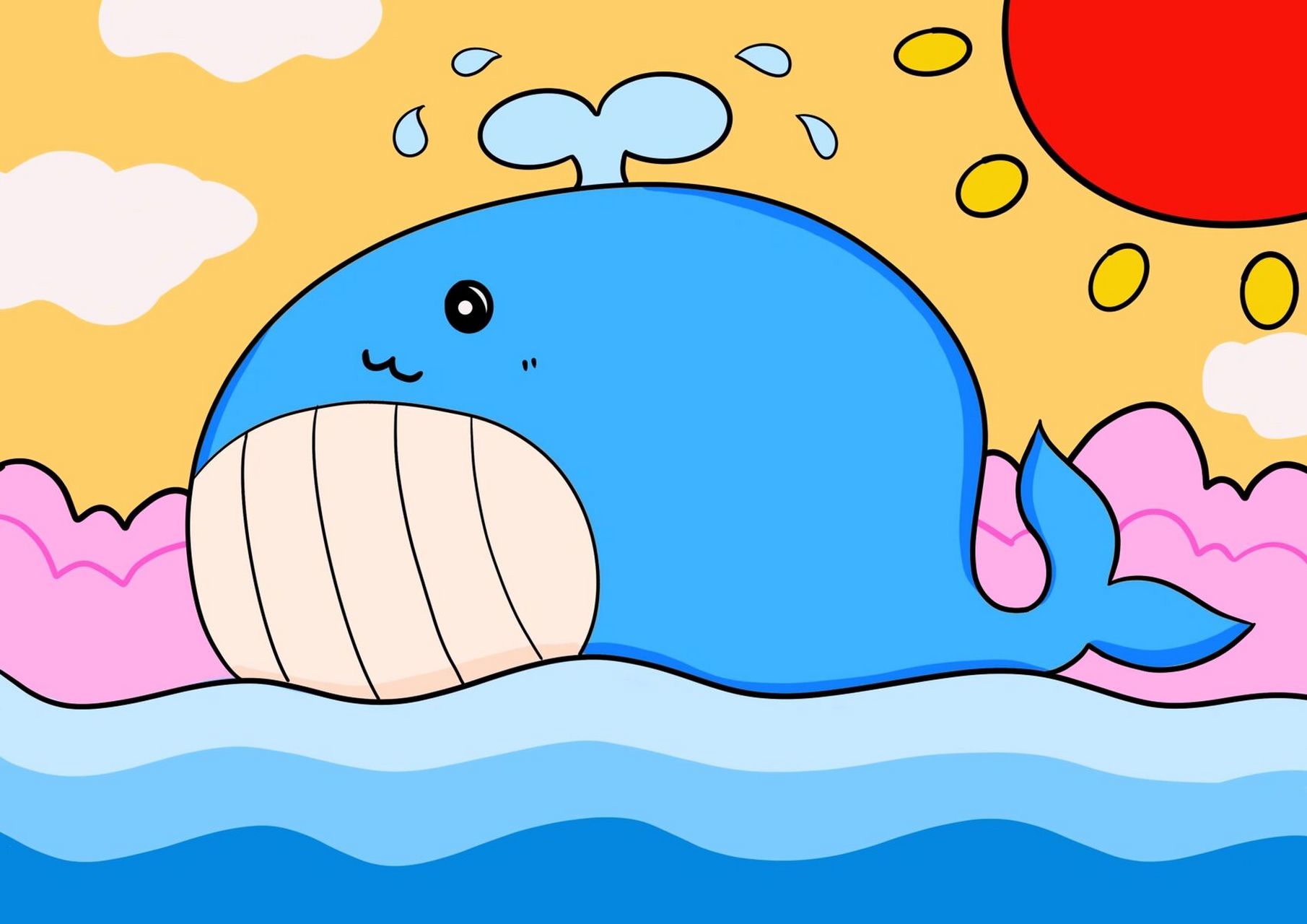 蓝鲸的简笔画 水中图片
