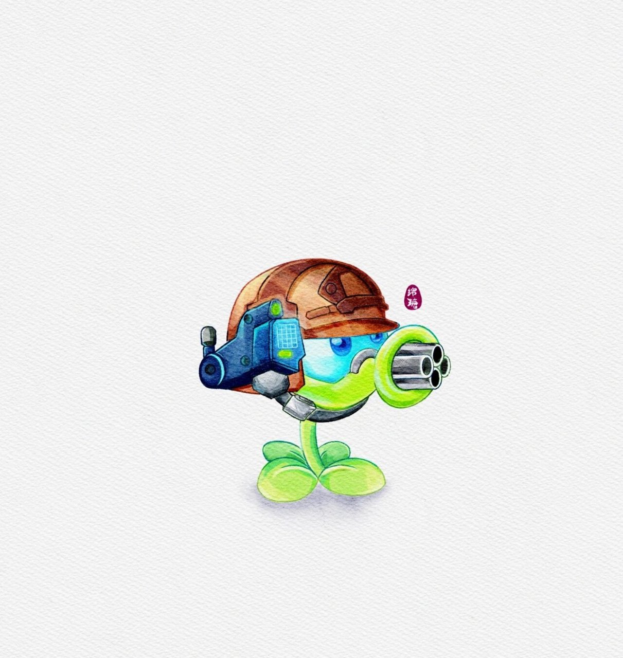 水彩绘画|暗影腕豆|植物大战僵尸 植物大战僵尸里面的无装扮暗影豌豆