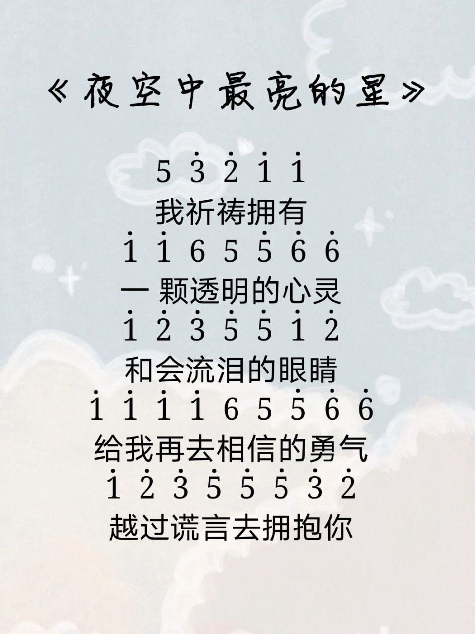《夜空中最亮的星》94拇指琴 琴谱