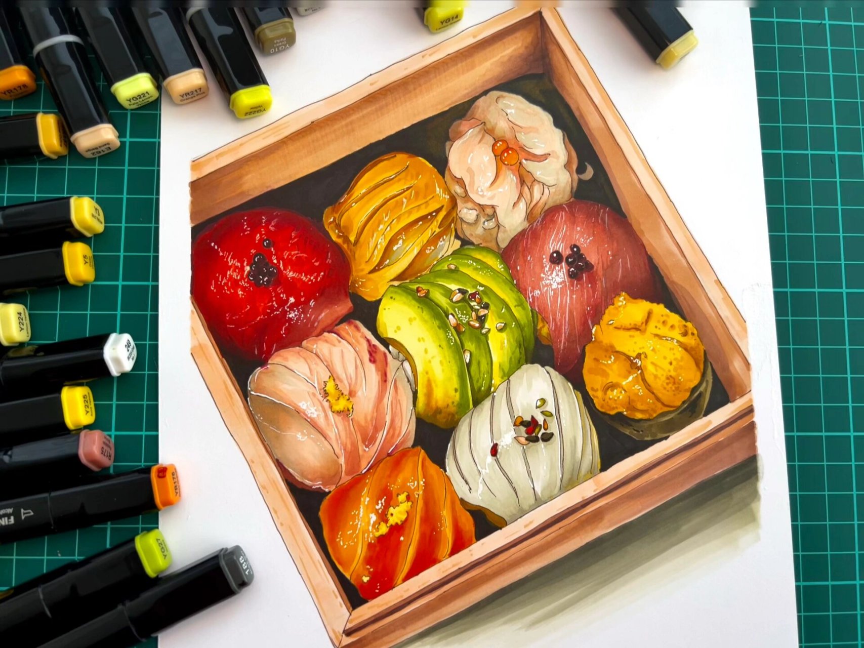 马克笔绘画美食 马克笔