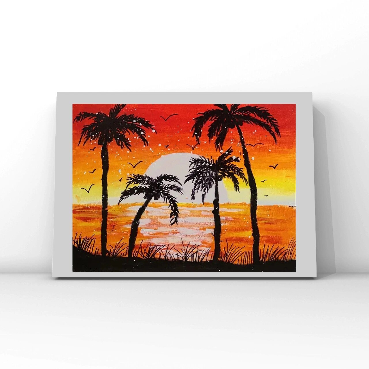 大海沙滩椰子树绘画图片