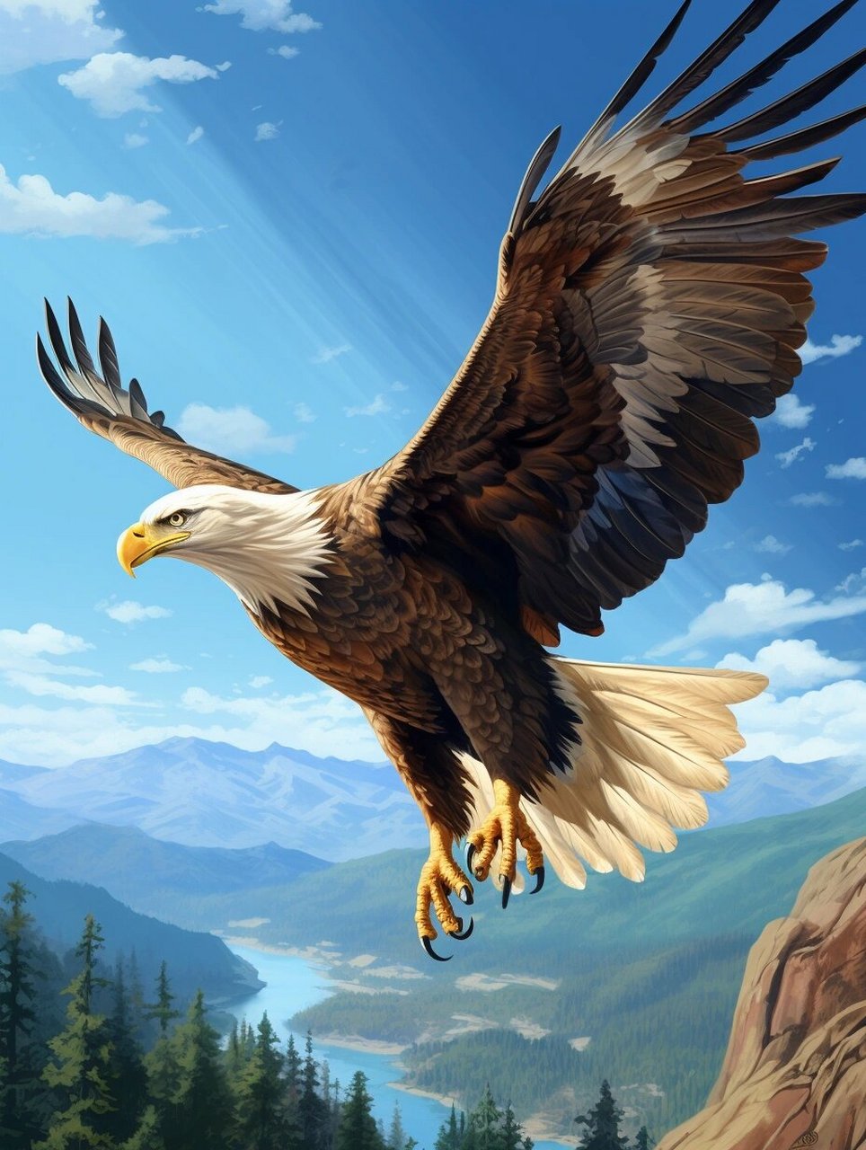 雄鹰展翅,翱翔于天空