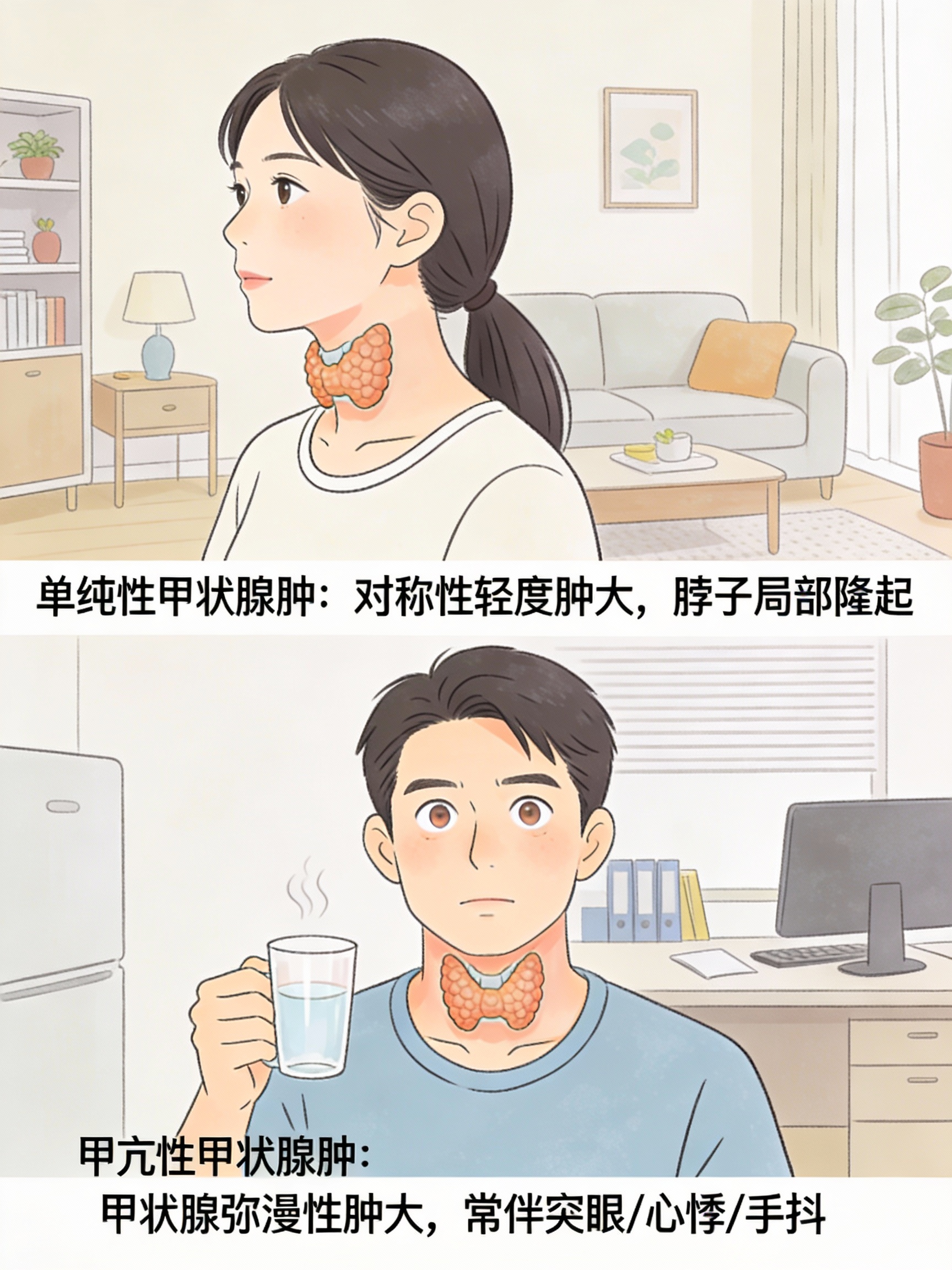 其实正常情况下甲状腺在脖子部位是不太容易被明显看出异常的
