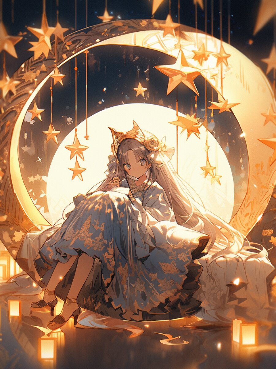 坐在月亮上的少女丨ai绘画丨精美壁纸