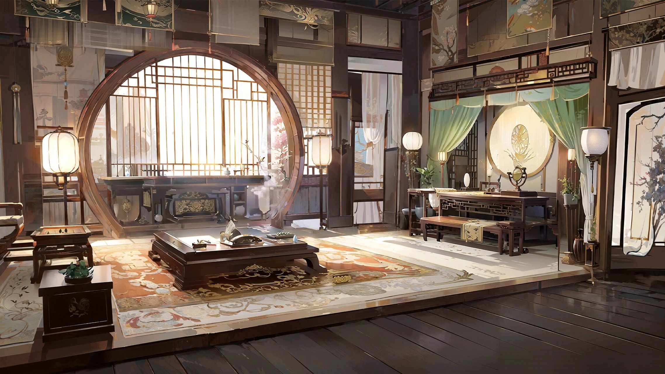 绘梦工坊丨ai仙侠古风背景素材《混装一期》1 城藏书中卷,琴声院里扬.