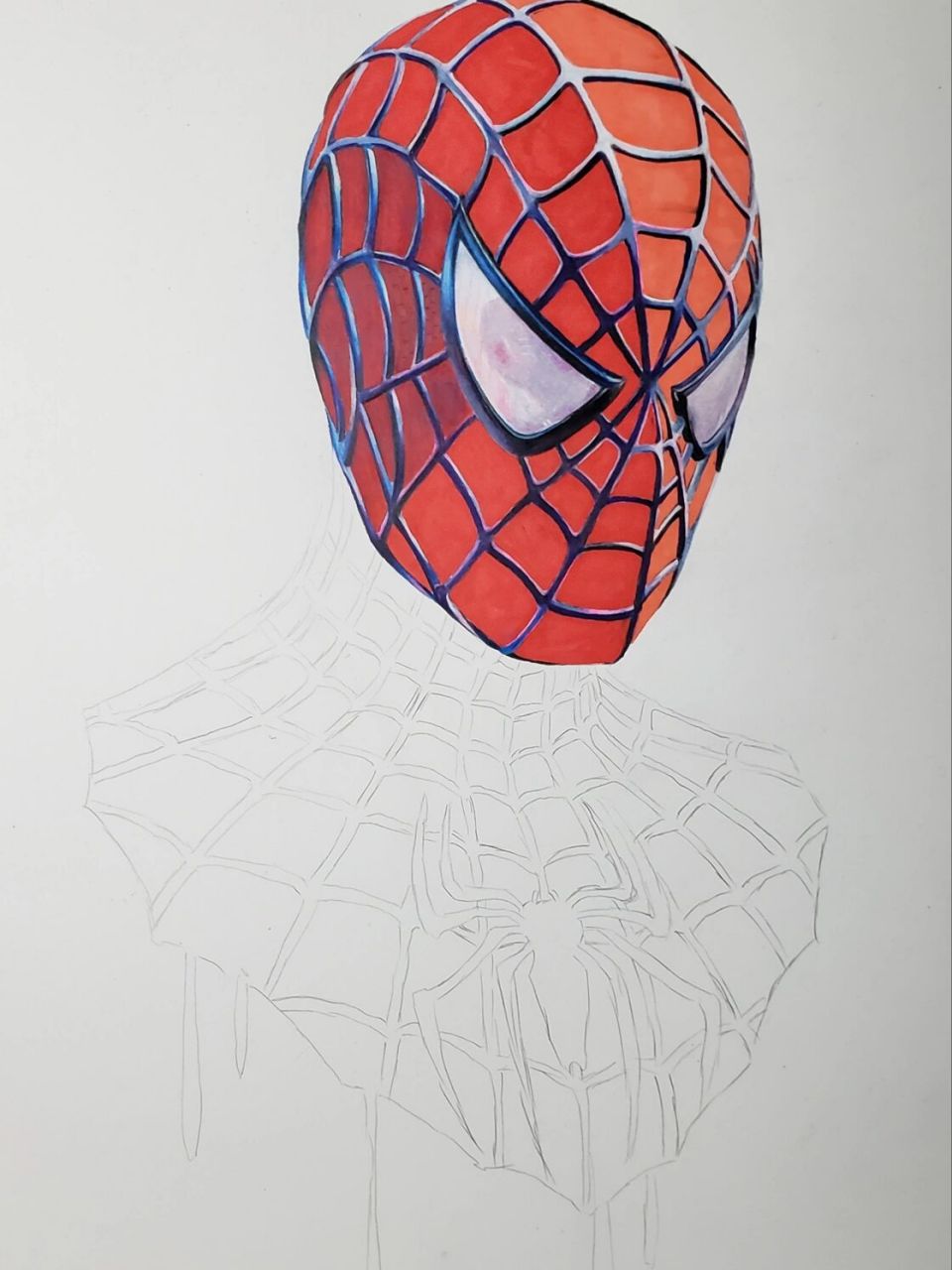 彩铅手绘蜘蛛侠 临一张蜘蛛侠附过程图工具:荷兰白卡霹雳马彩铅法卡勒