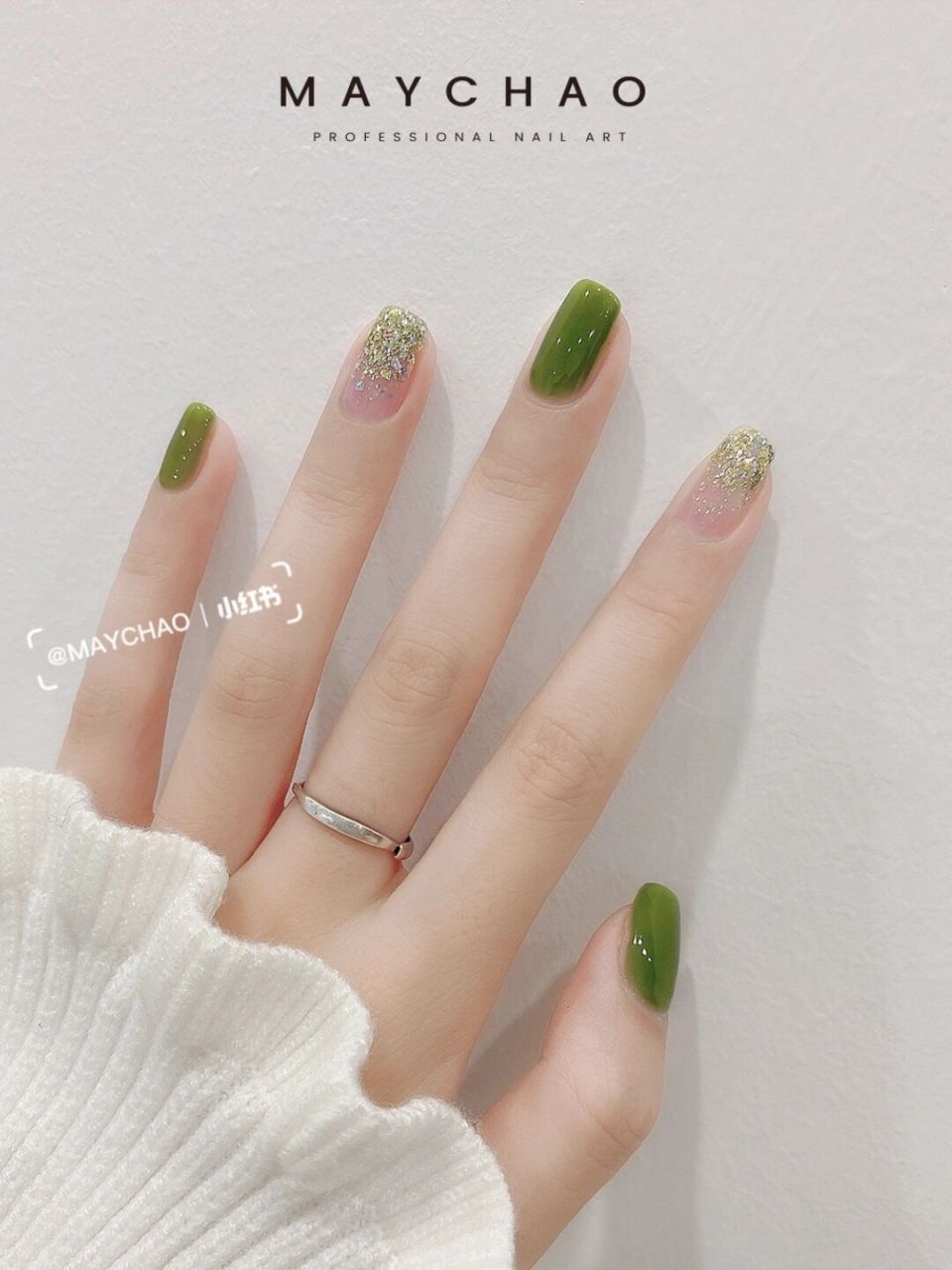 秋冬美甲~2022高级显白绿色清新美甲 清新绿色系95牛油果绿ins风