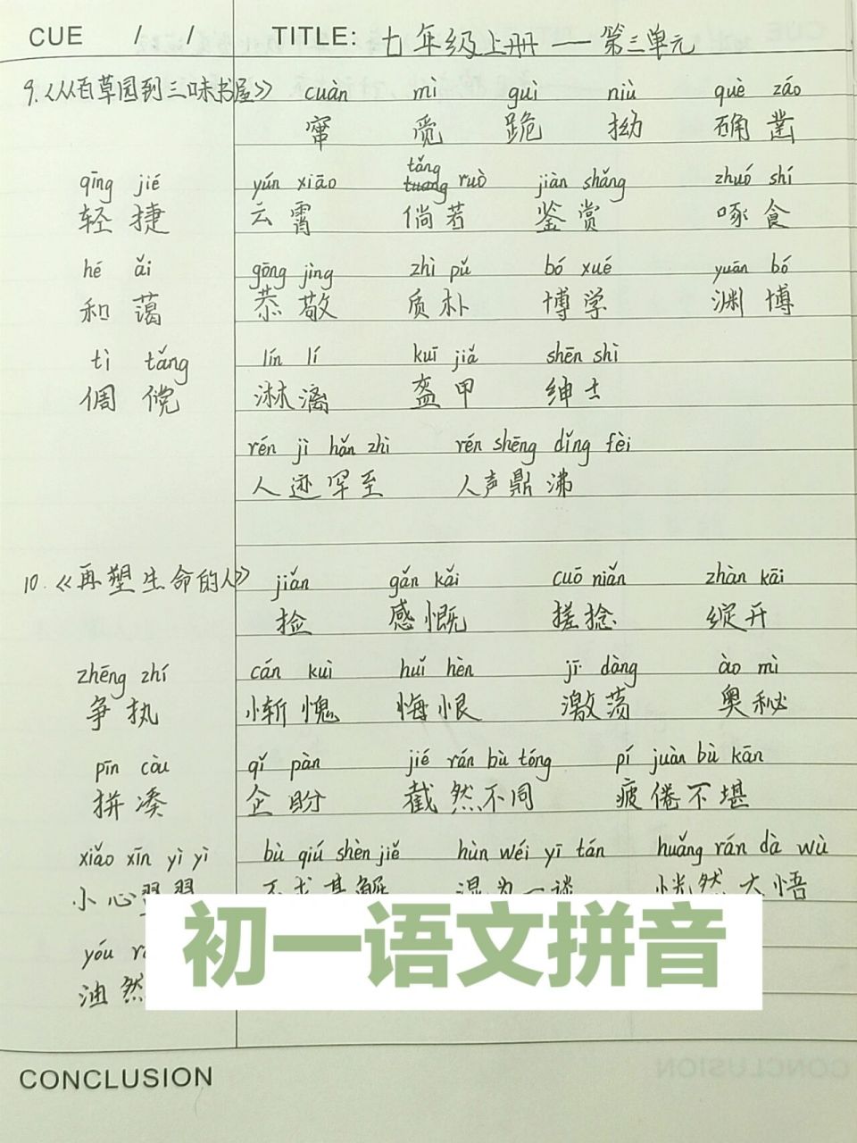 day18|初一语文上册第三单元词语拼音 七上语文第三单元拼音