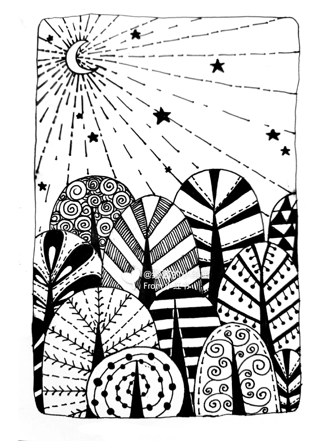 线描的绘画风格,色彩黑白简单的同时,也可以形成强烈的对比画面效果