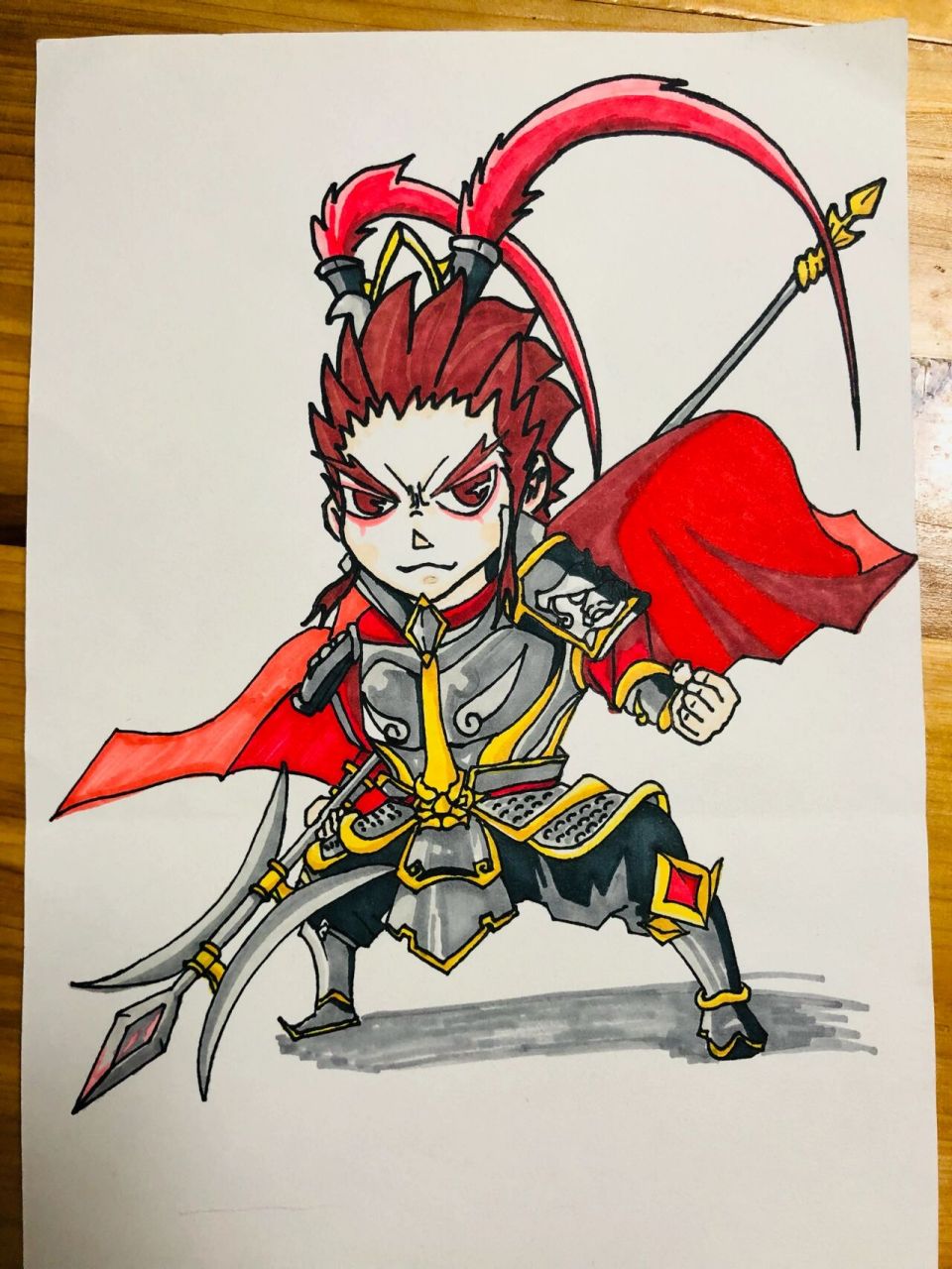 吕布 三国 卡通人物画 宸宸学校作业 小学生学校作业 记录儿子绘画