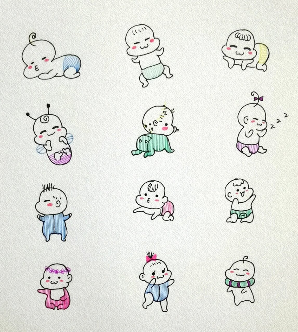 可爱小宝宝简笔画(附线稿)萌化了 今日练习一组小宝宝的可爱简笔画