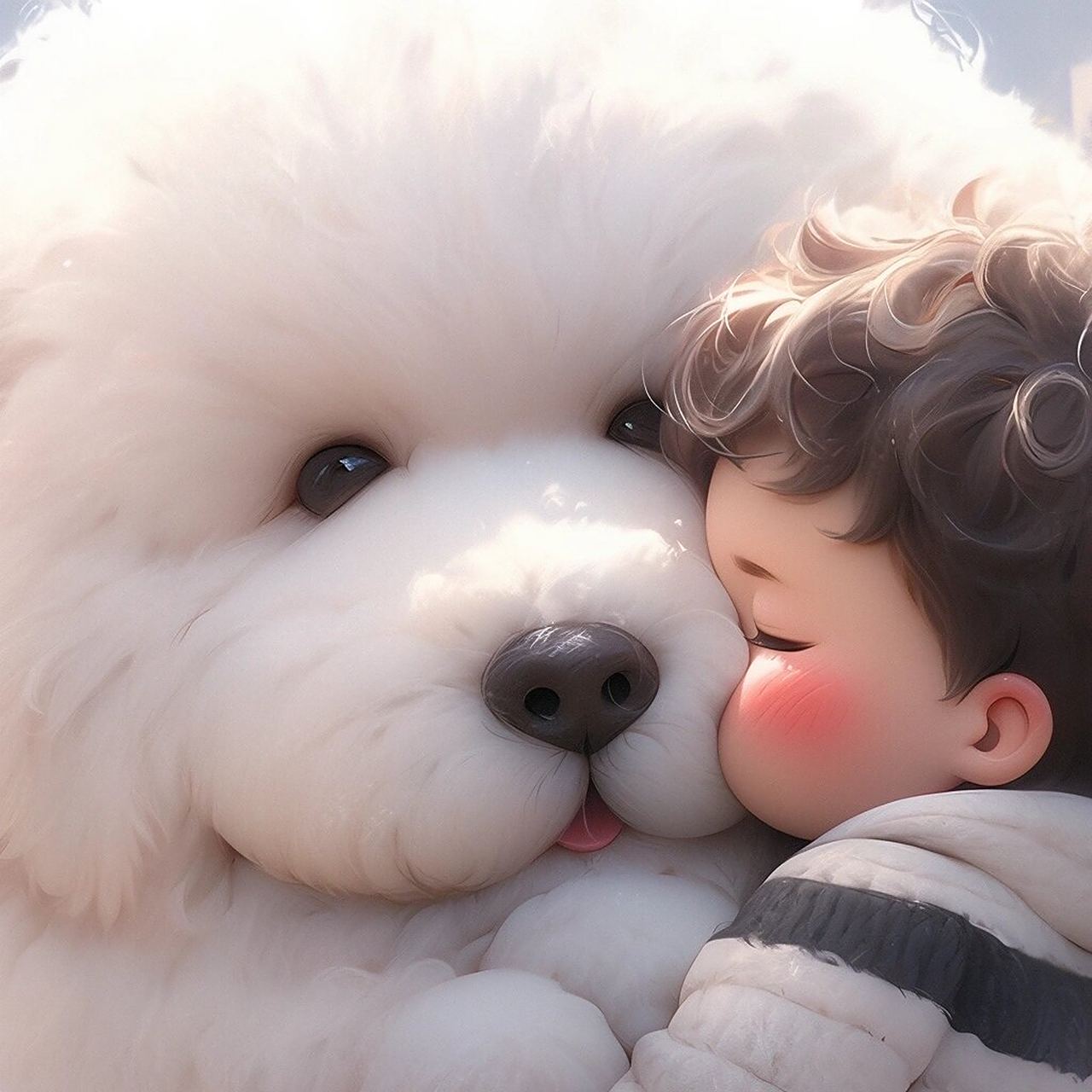 小男孩和他的小比熊 #可爱# #可爱头像# #治愈系# #比熊# #小体比熊