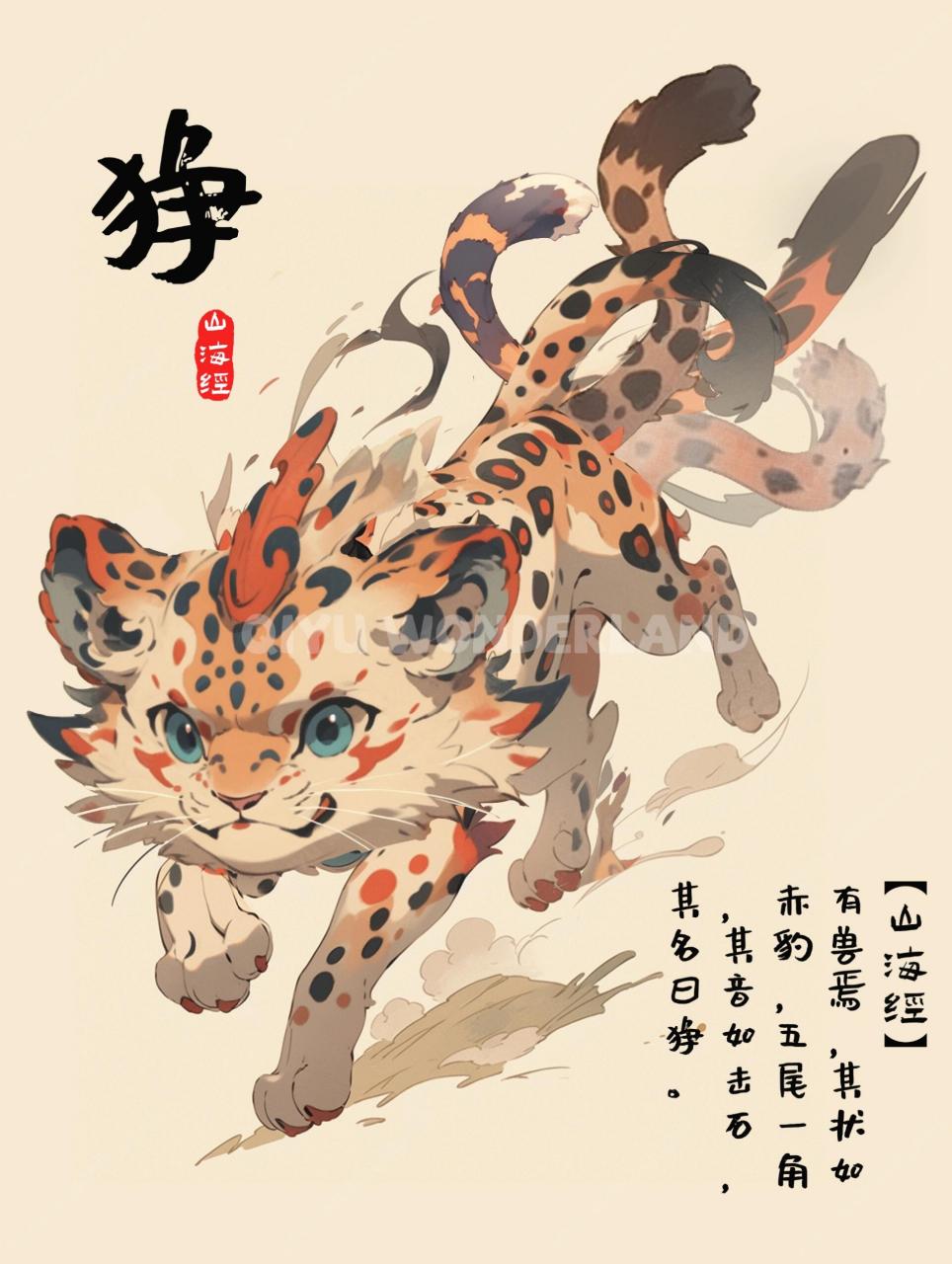 山海经异兽 【山海经】原文:有兽焉,其状如赤 豹,五尾一角,其音如击石