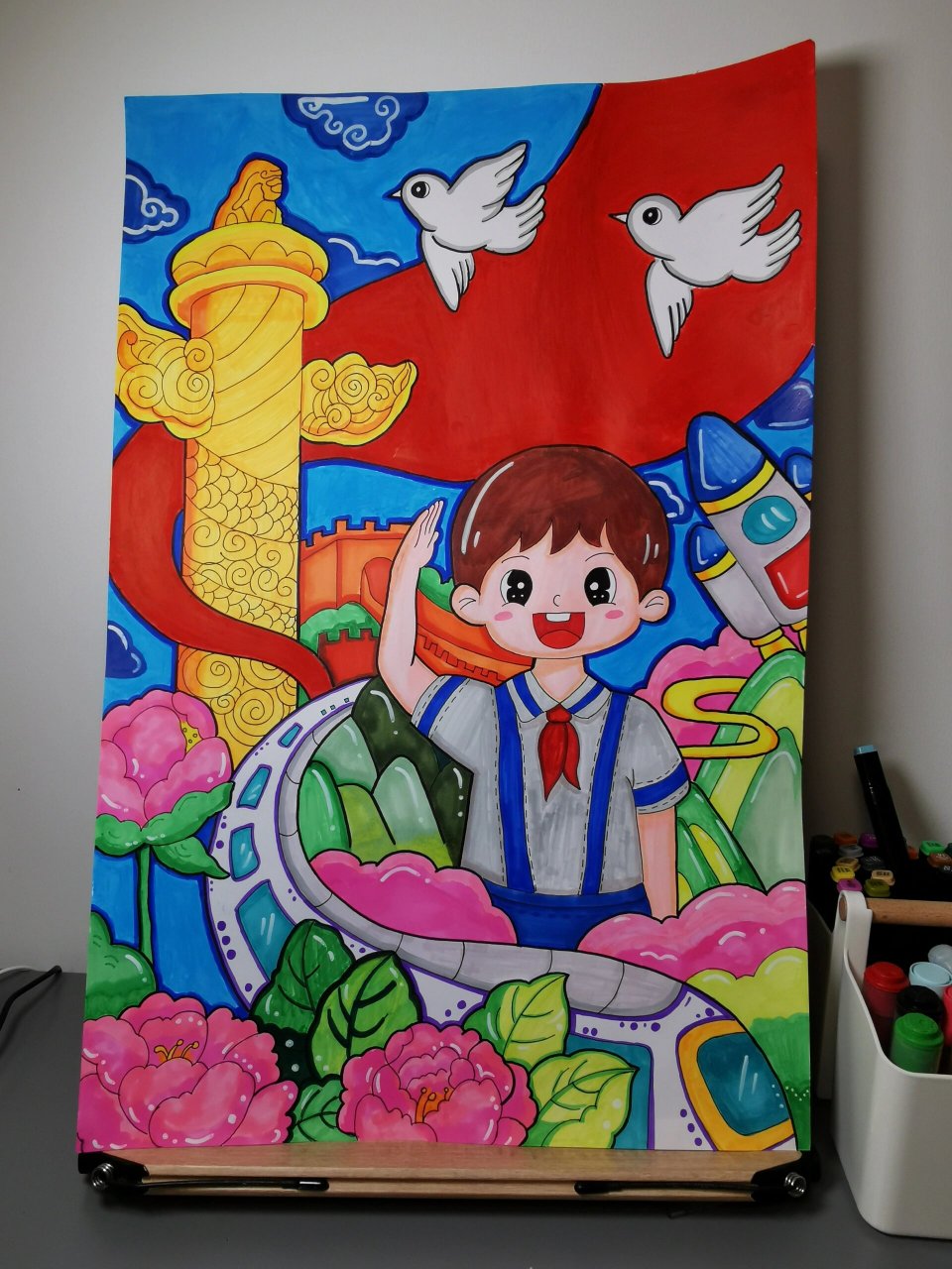 积极向上主题绘画4k 坑妈一把好手～马克笔涂到没墨是什么感受