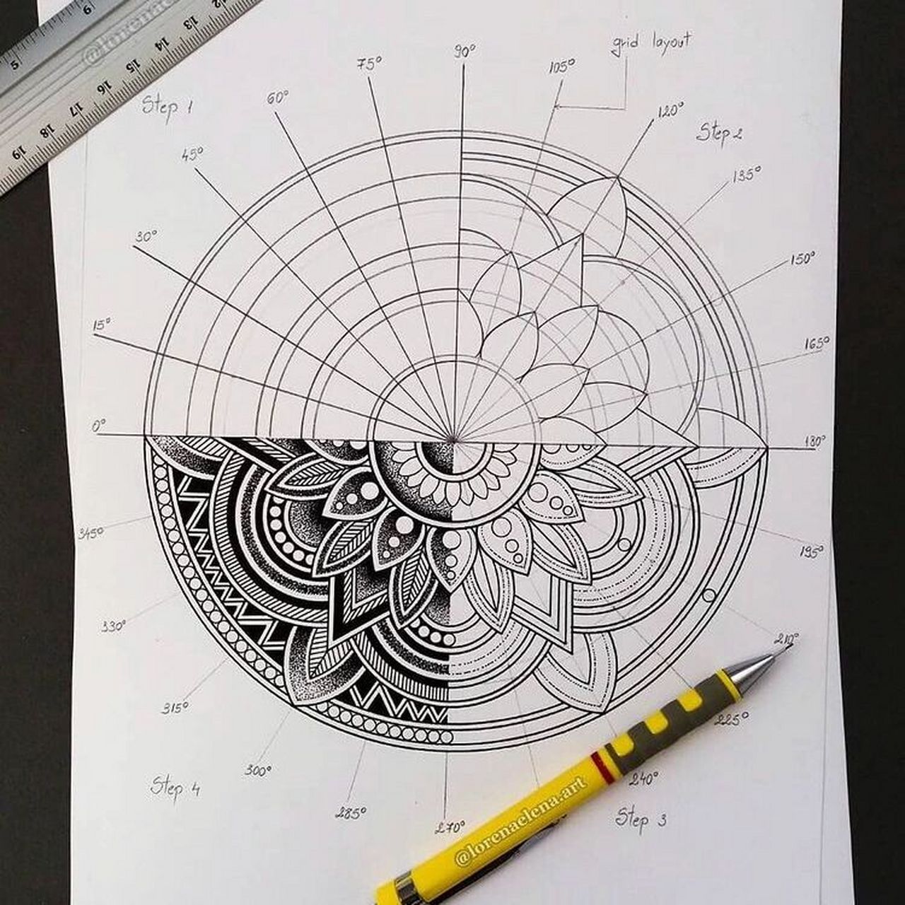 图解教程 | 曼陀罗mandala 这组曼陀罗绘画教程作者是来自罗马尼亚的