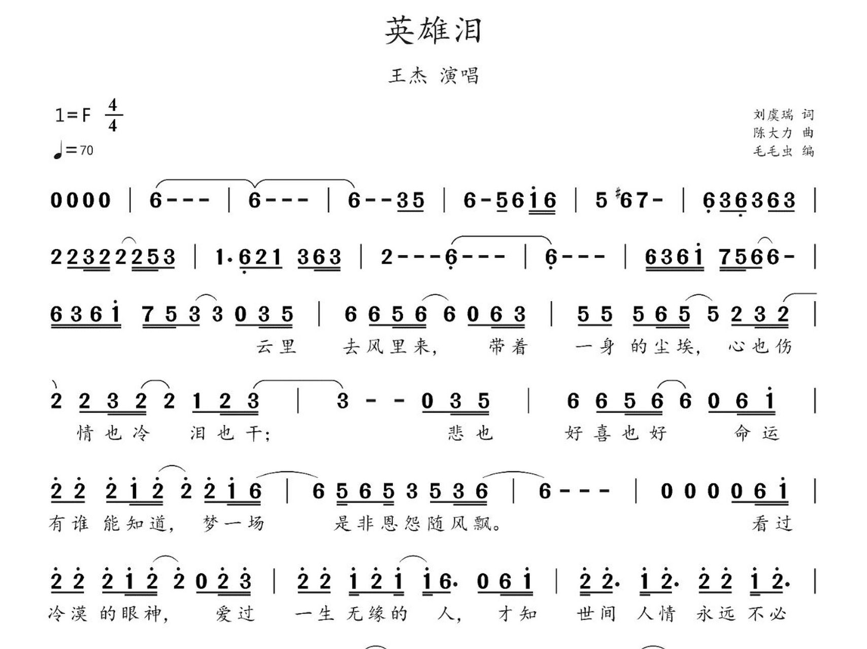 王杰演唱 《英雄泪》是王杰演唱的一首歌曲,由陈大力作曲,刘虞瑞作词