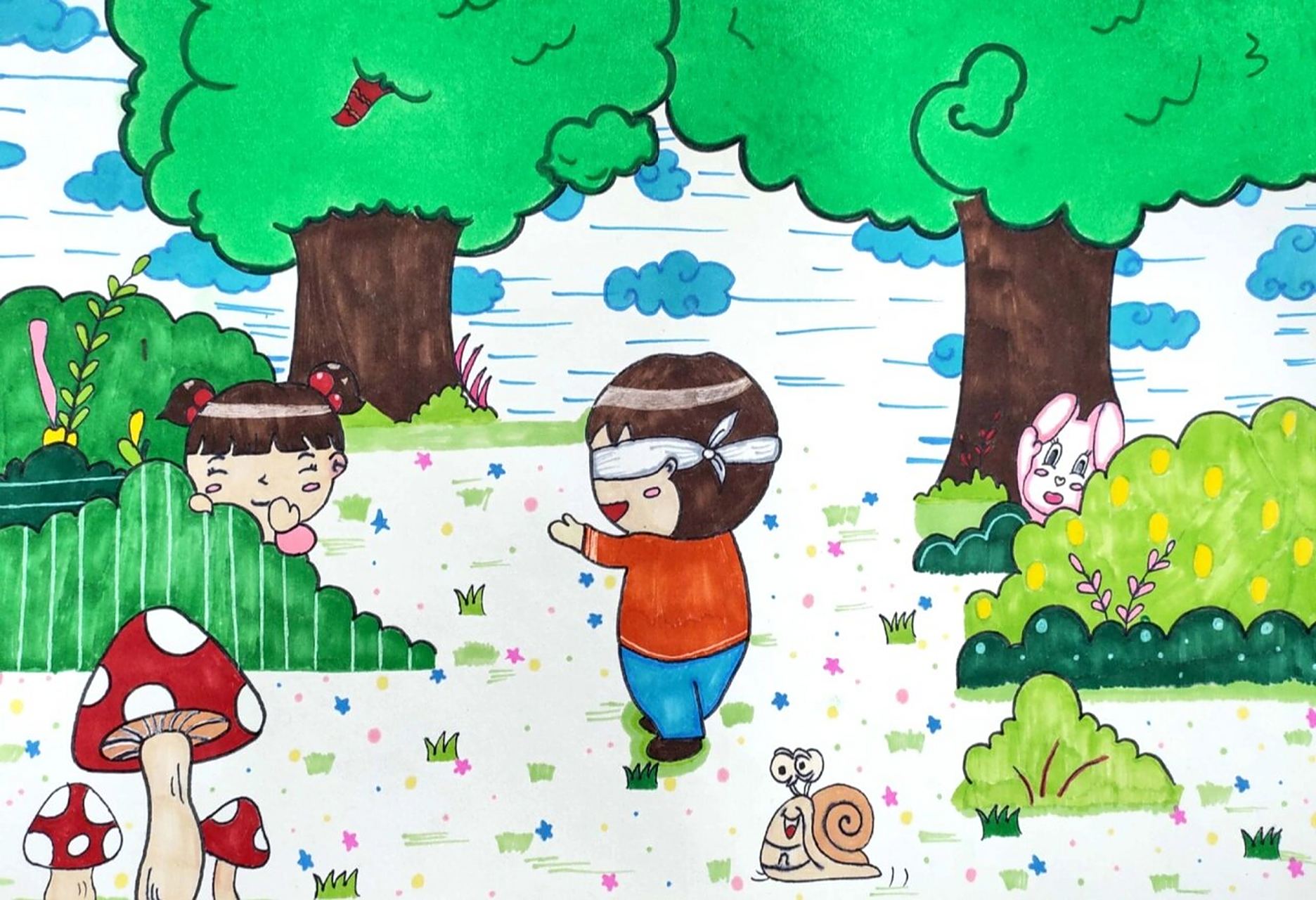 儿童画《捉迷藏》