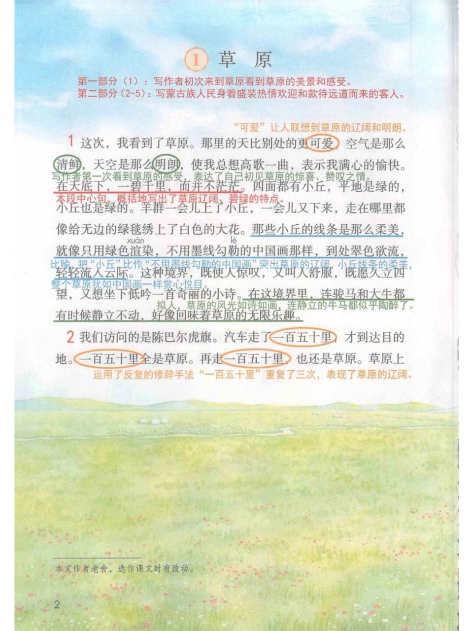 六上第1课《草原》课堂笔记 #小学语文课堂笔记# #小学语文# #小学