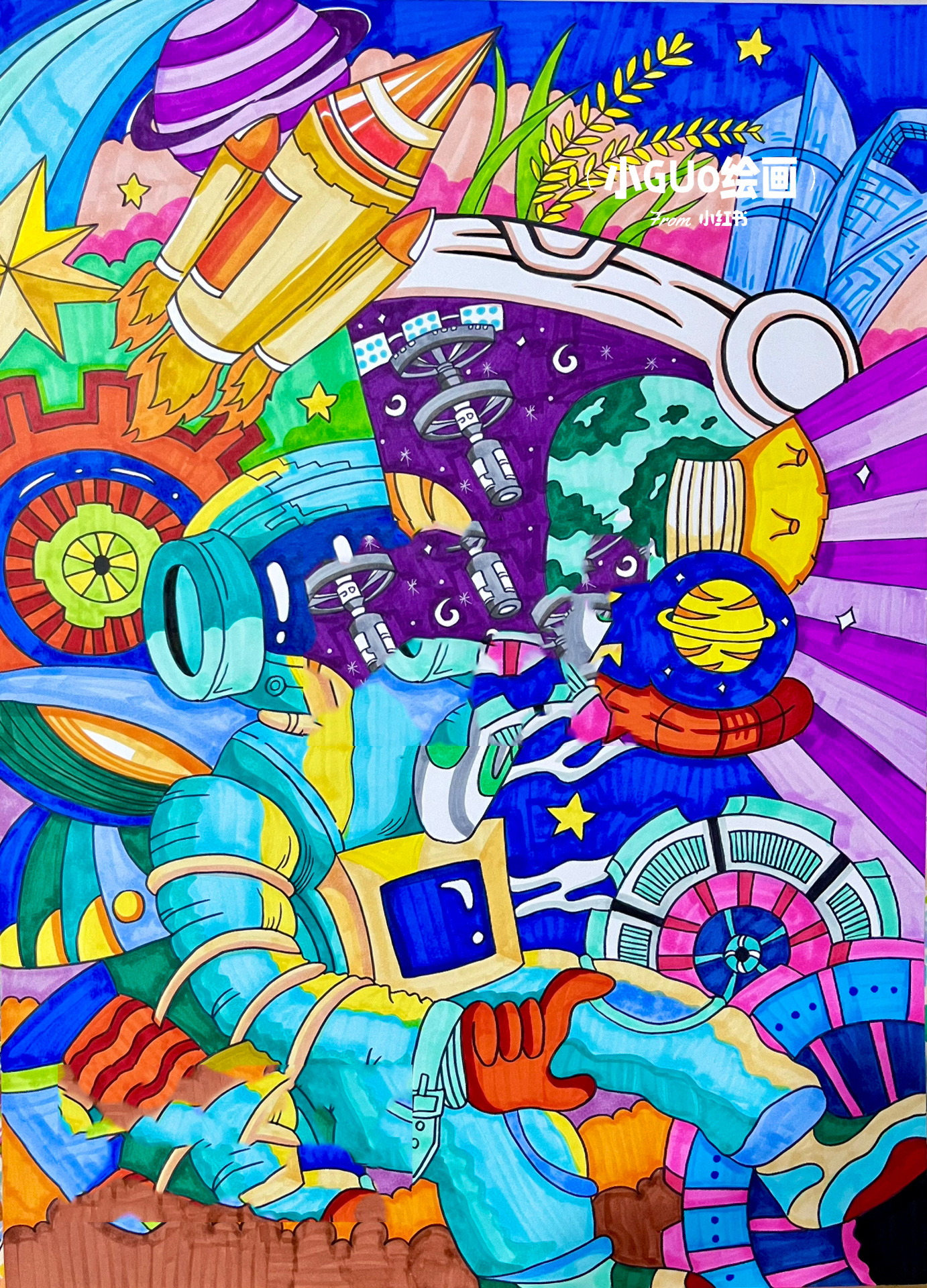 畅想未来科幻主题画2035马克笔手绘代画