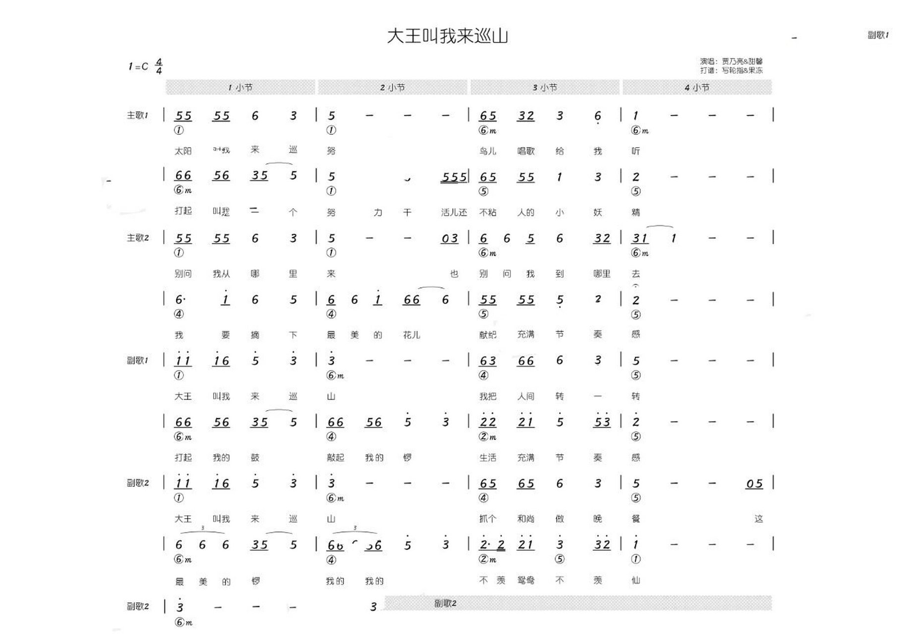 大王叫我来巡山乐谱图片