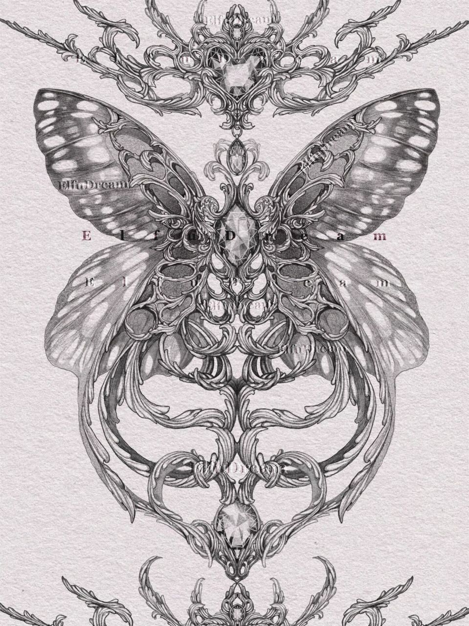 极繁花纹与蝴蝶羽翼结构重组 巴洛克 蝴蝶骨 心形 宝