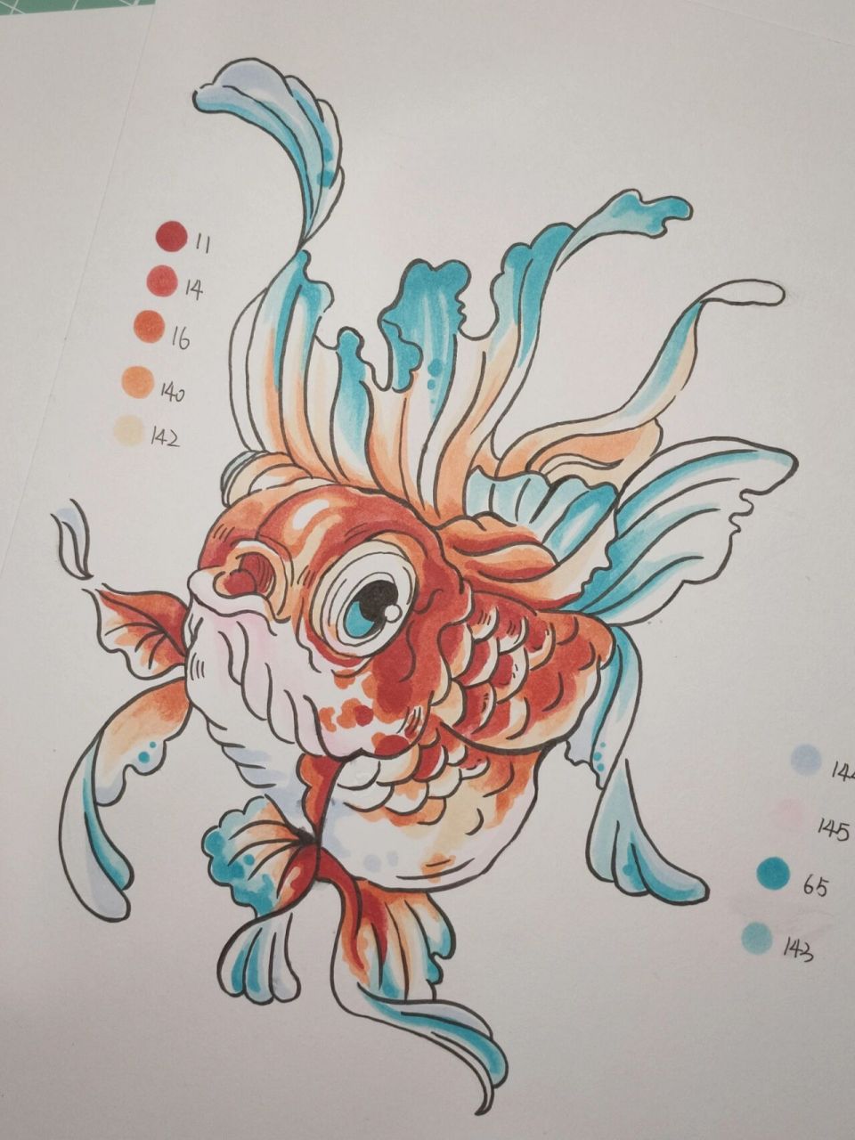 马克笔素材|金鱼95【附带过程图】 74临摹自74先画深色,由深到