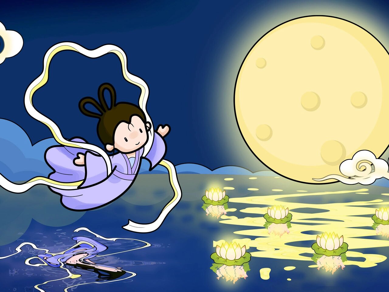 q版卡 通人物|低难度趣味版嫦娥飞天插画