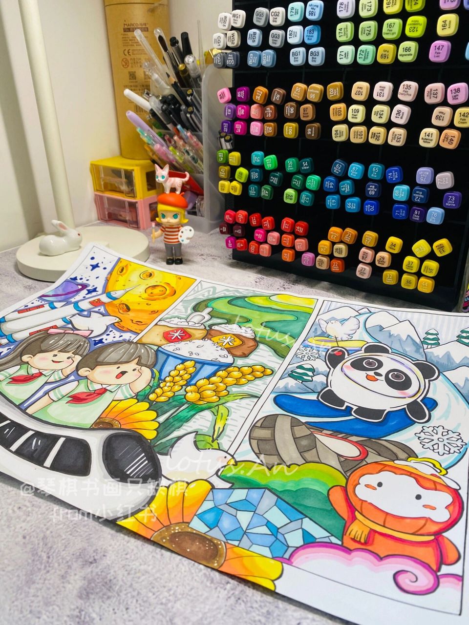 「我是强国小主人」主题绘画|付线稿 因为手上的ding制画稿太多 没