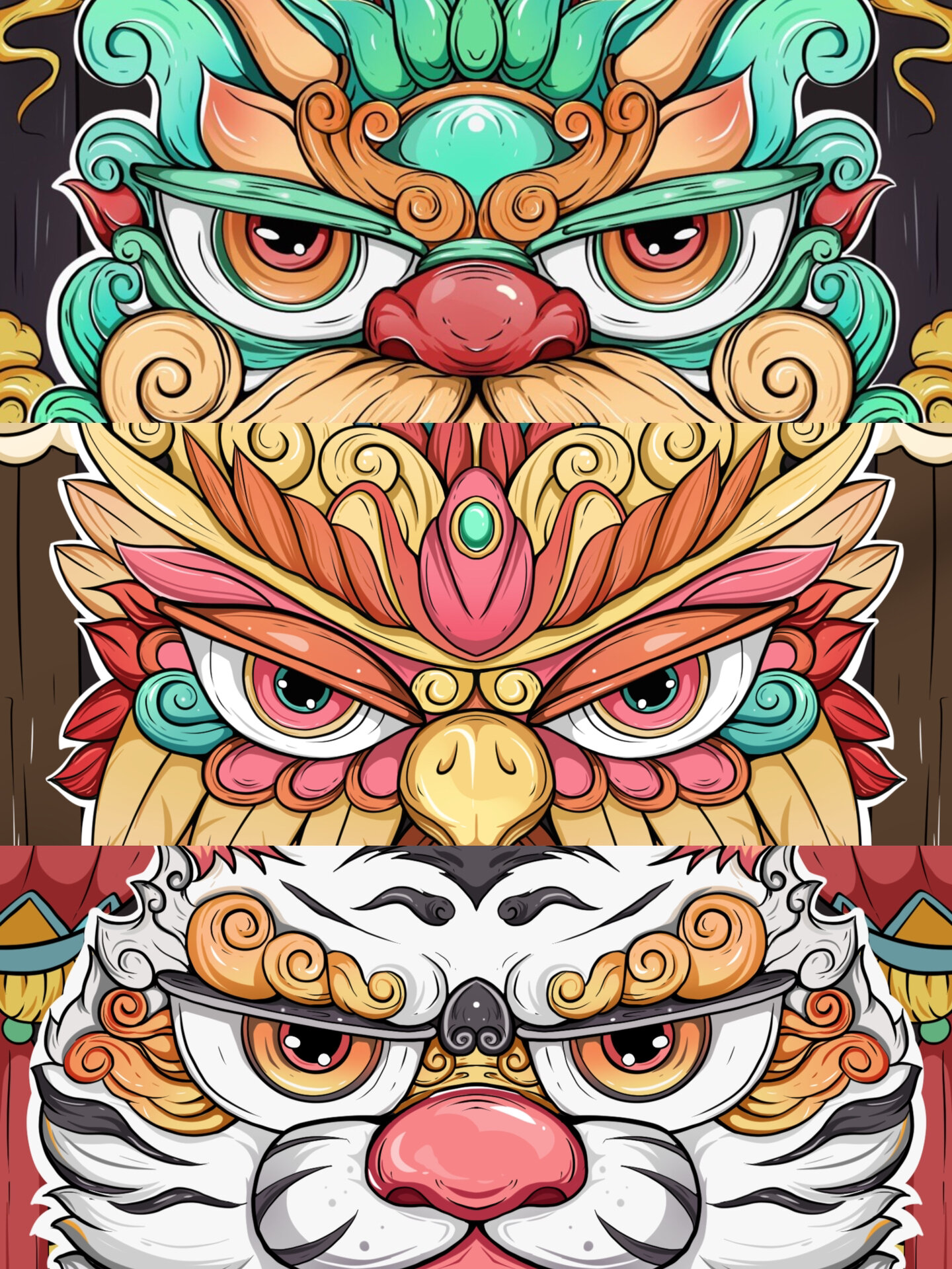 神兽 青龙 白虎 朱雀国风插画