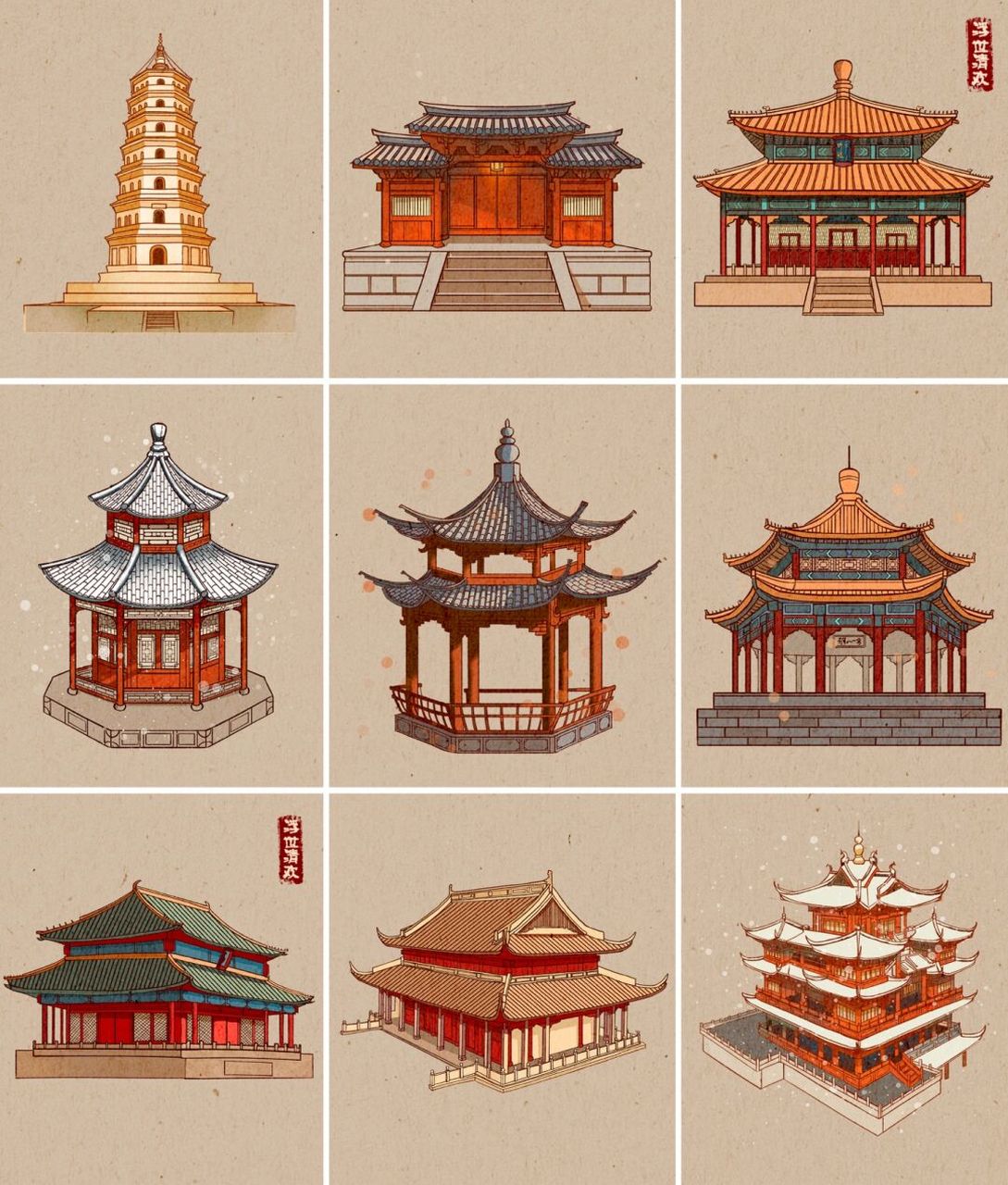 中国古建筑插画 不会什么就画什么,坚持画个9张,一定可以会的.