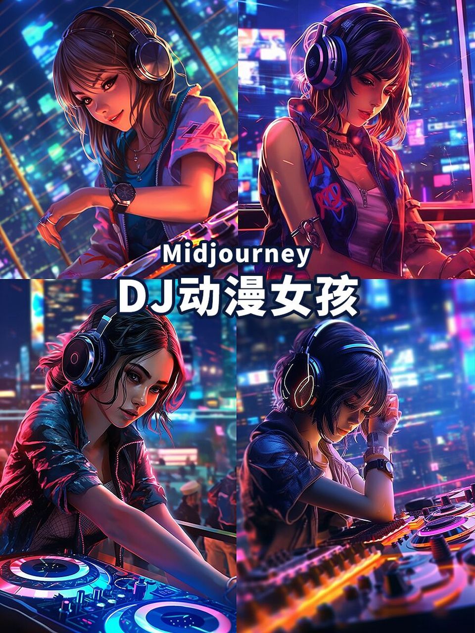 完整关键词 俱乐部的dj甲板霓虹灯上的感性热dj动漫女孩,背景,动漫