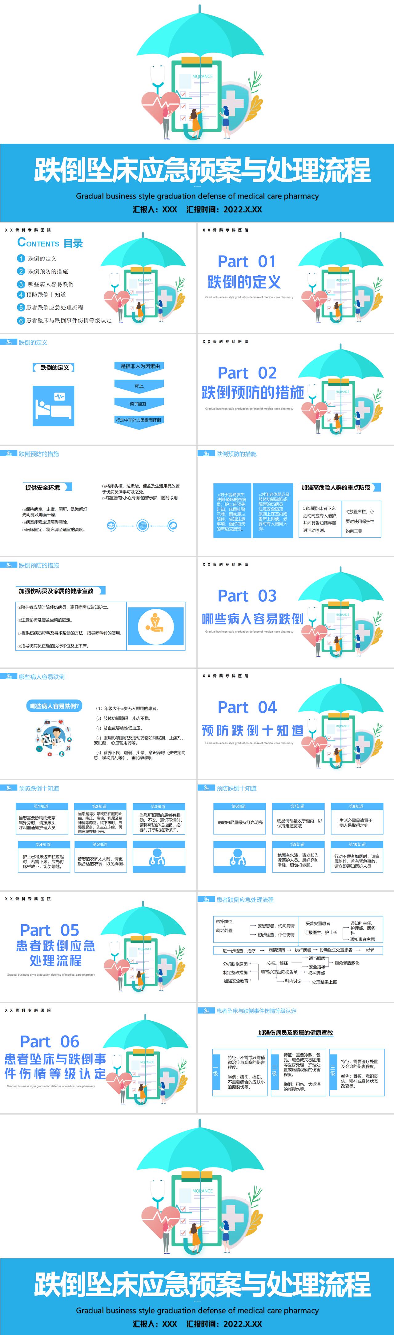 2022医疗跌倒坠床应急预案与处理流程ppt清新简约医疗应急预案通用ppt