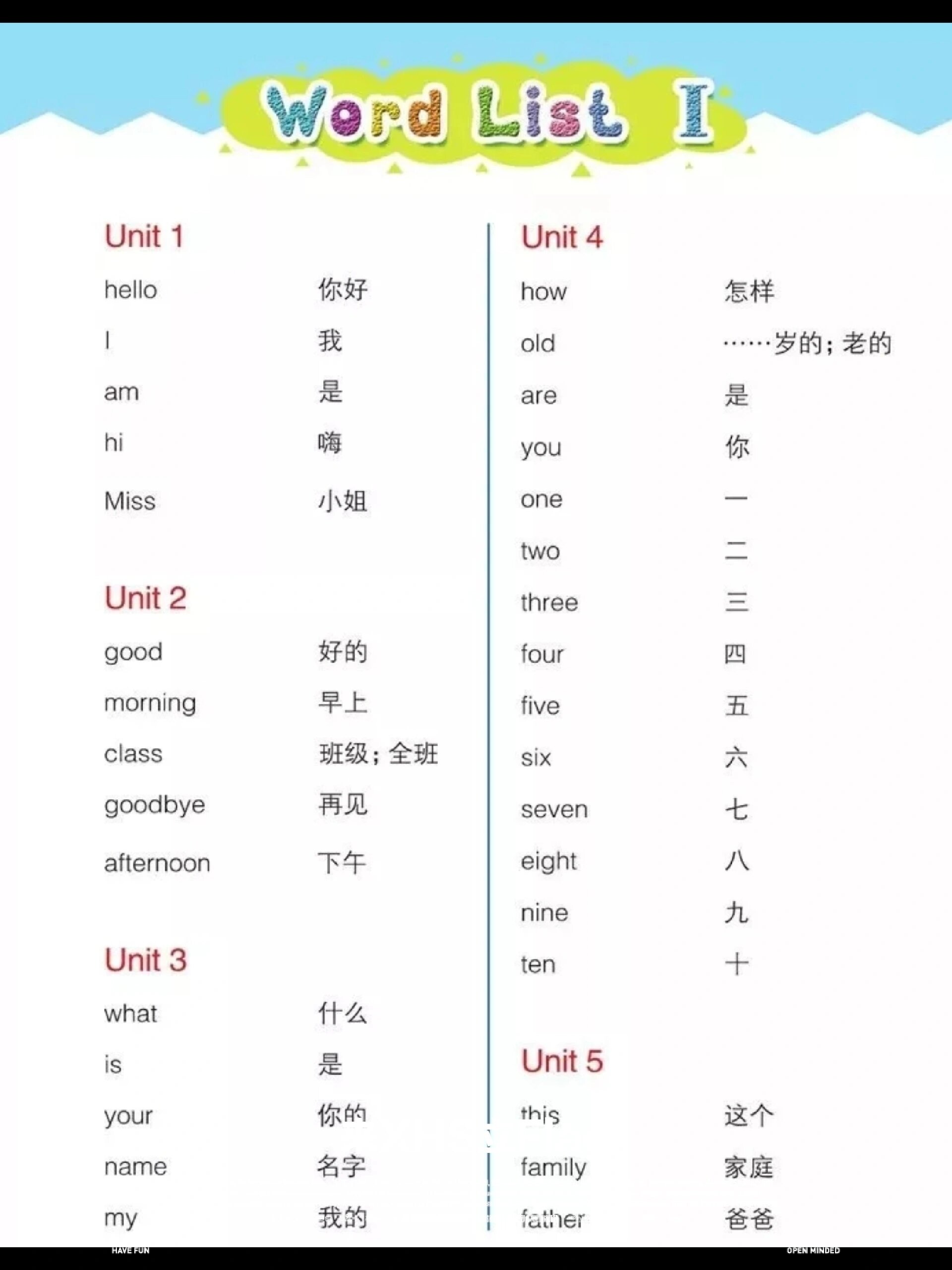 湘少版三年级英语上册单词