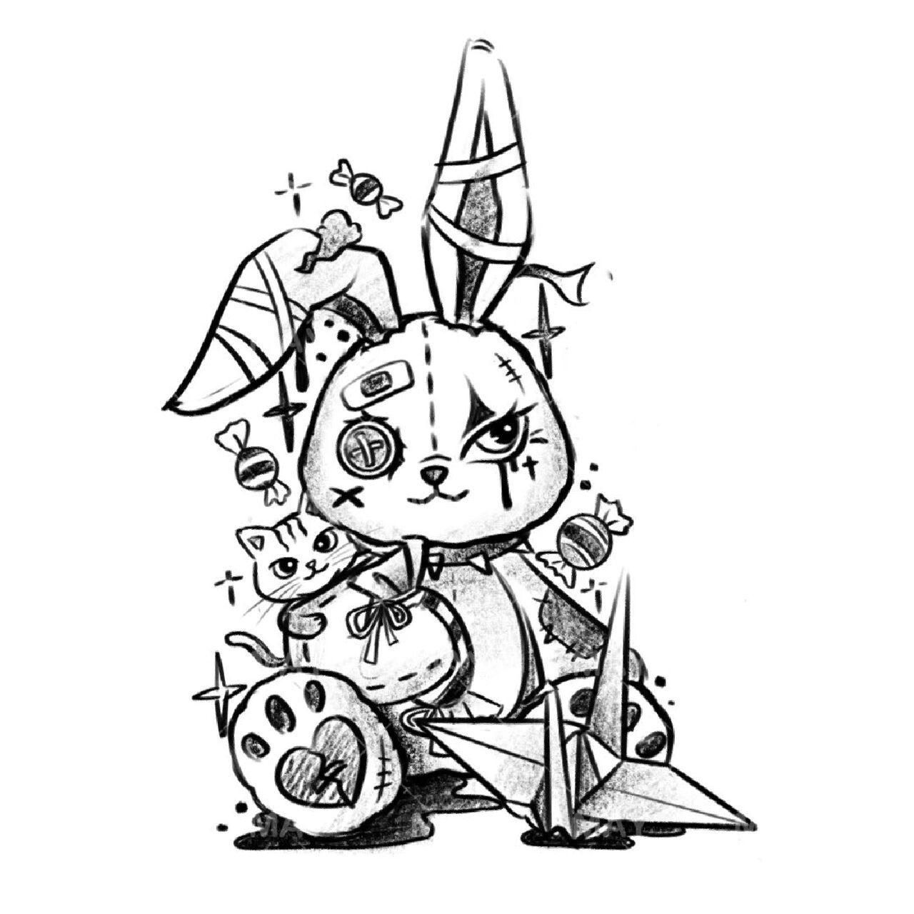 甜酷暗黑暴力兔 tattoo 小姐姐要求:甜酷的玩偶兔77猫咪9377千