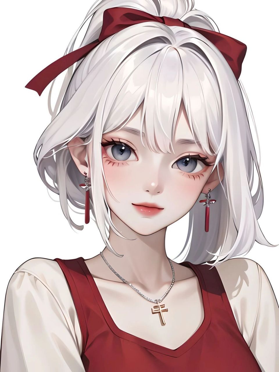 银发少女搭配红色蝴蝶结|女生头像  宝子们更喜欢第一张好还是第二张