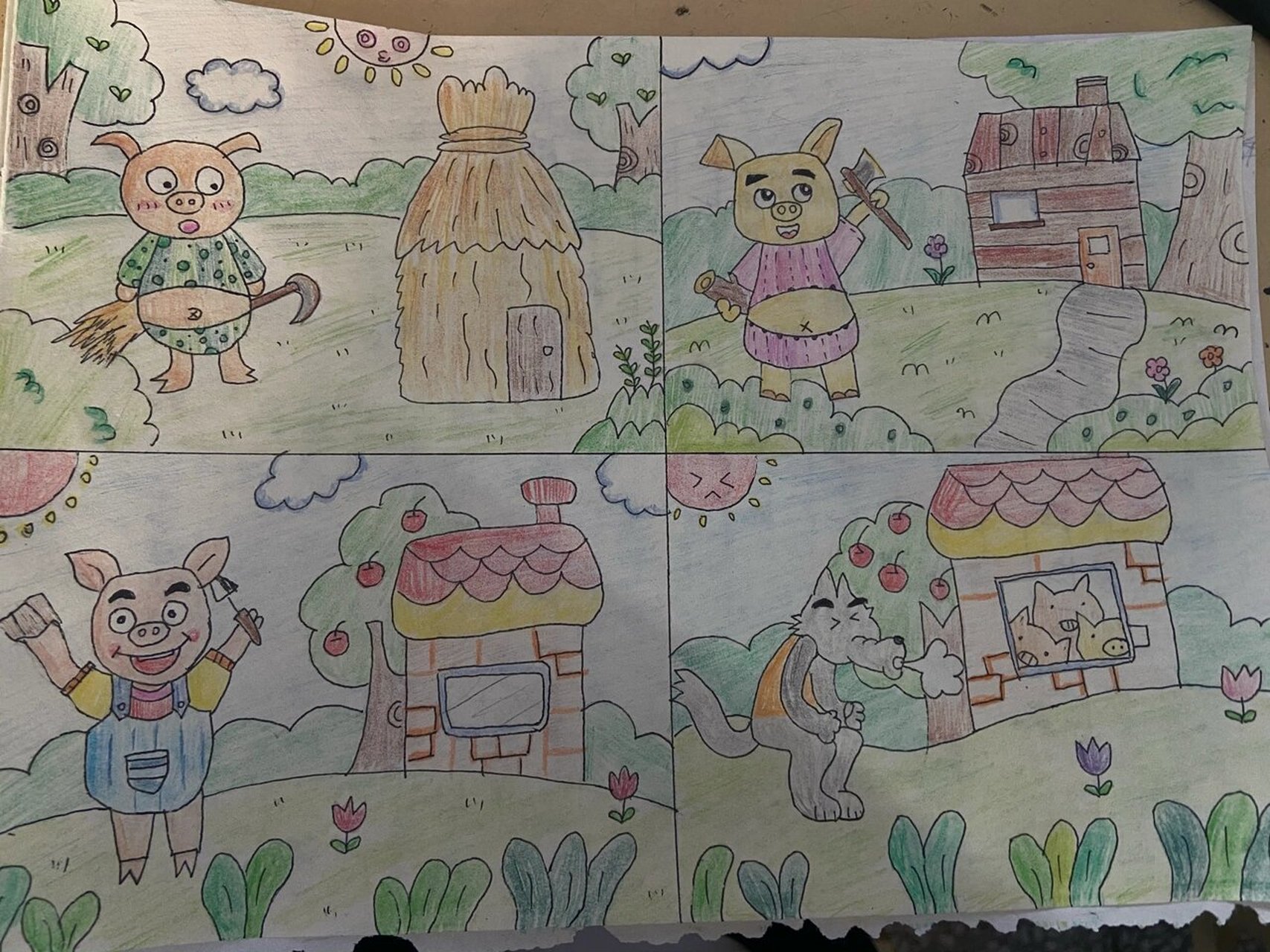 三只小猪连环画故事 猪妈妈有三个孩子,老大叫呼呼,老二叫噜噜,还有一