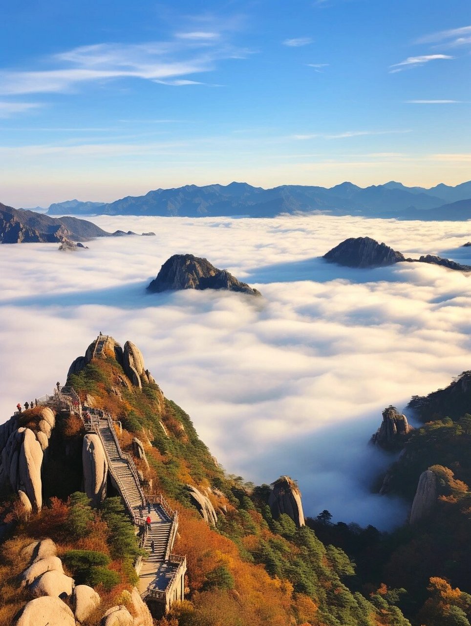 黄山云海 黄山的地形起伏较大,山峰陡峭,山谷幽深,气候湿润,风力较大.