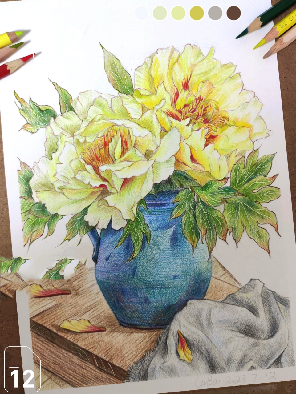 彩铅画手绘花卉 想画就画附步骤线稿素材 又可以静下心画画的日子真