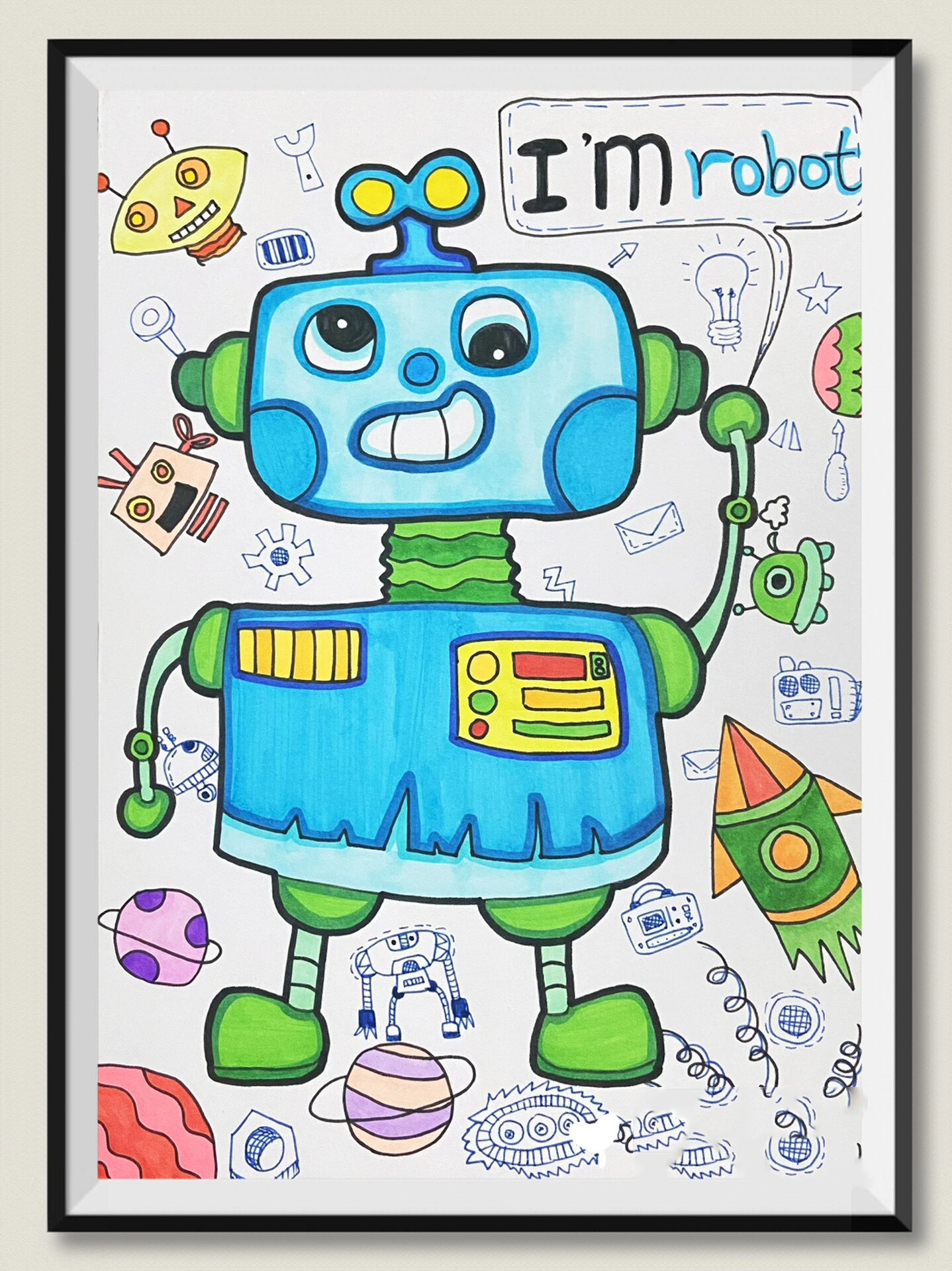 马克笔儿童创意画《机器人0615》