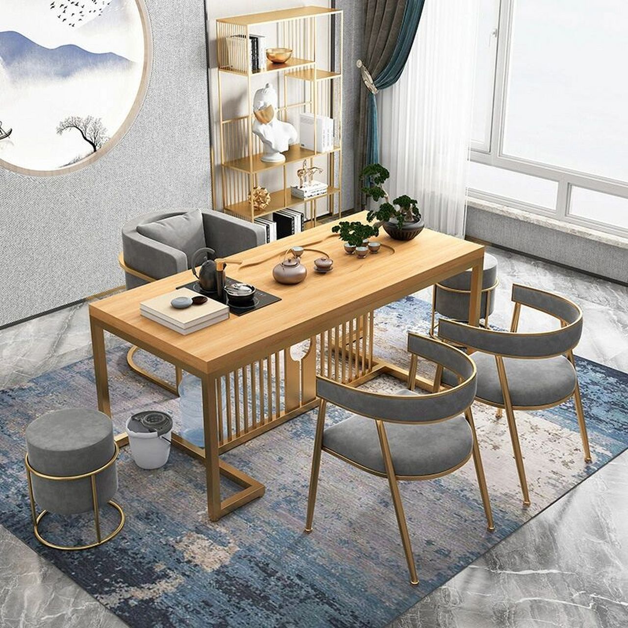 现代简约茶几功夫实木茶台 新中式茶桌厂家椅组合茶海茶盘套装一体