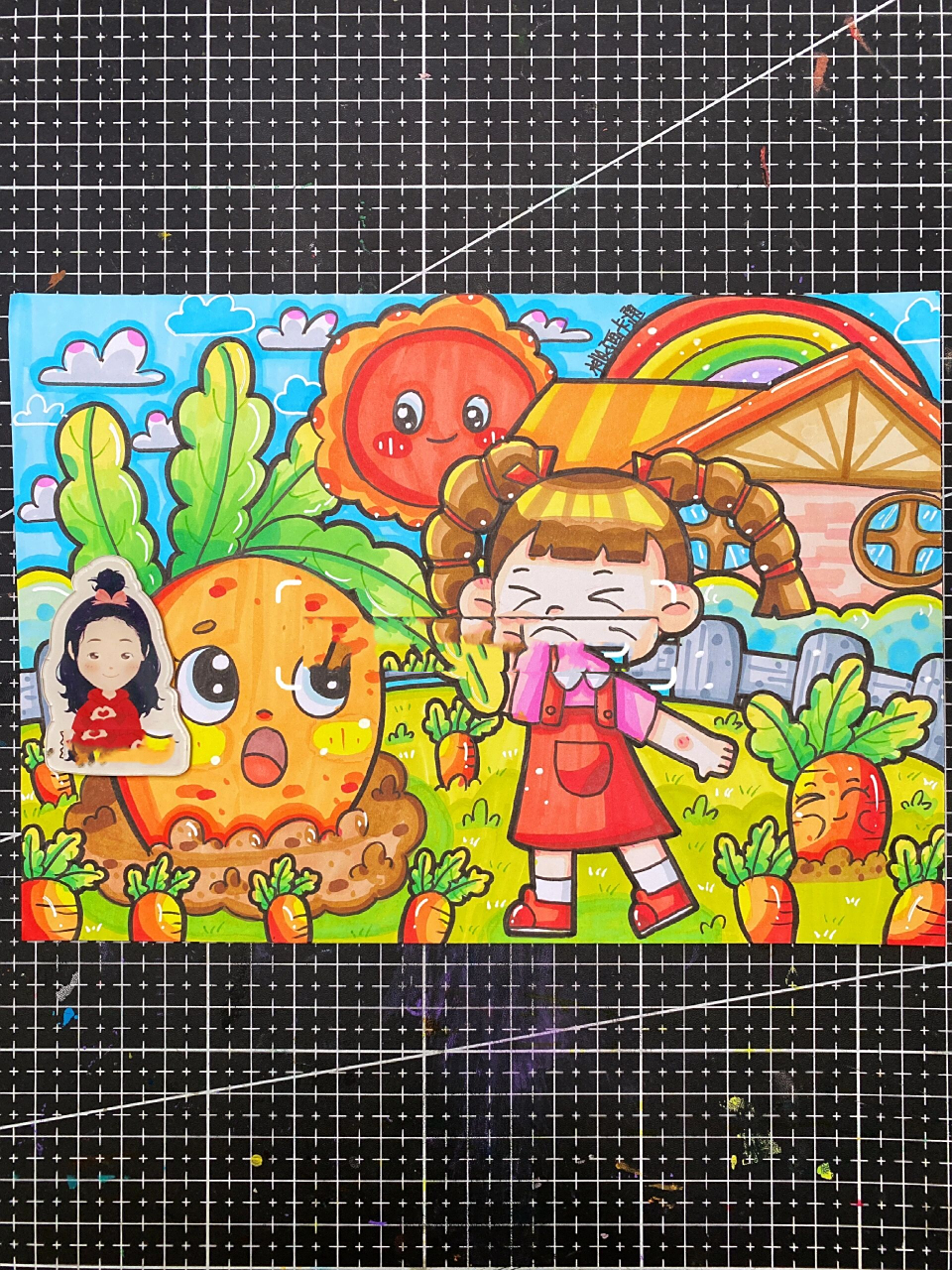 儿歌儿童画|《拔萝卜》 09临摹汤圆老师的画 09纸:a5荷兰白卡