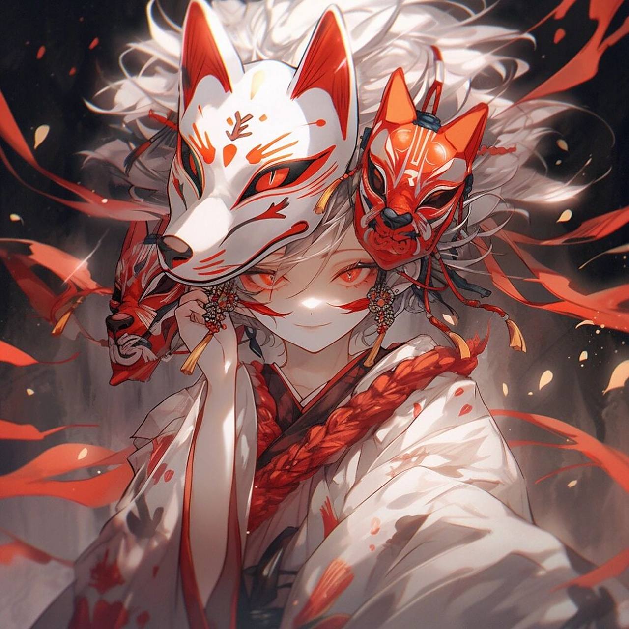 扭扭我发布的第一个作品就是狐狸面具女生头像,这次算是同类型复柯镲