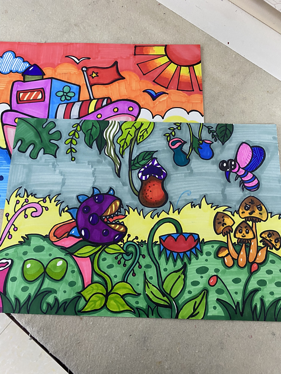 二年级《吃虫草》儿童画 二年级第二课的吃虫草儿童画范画