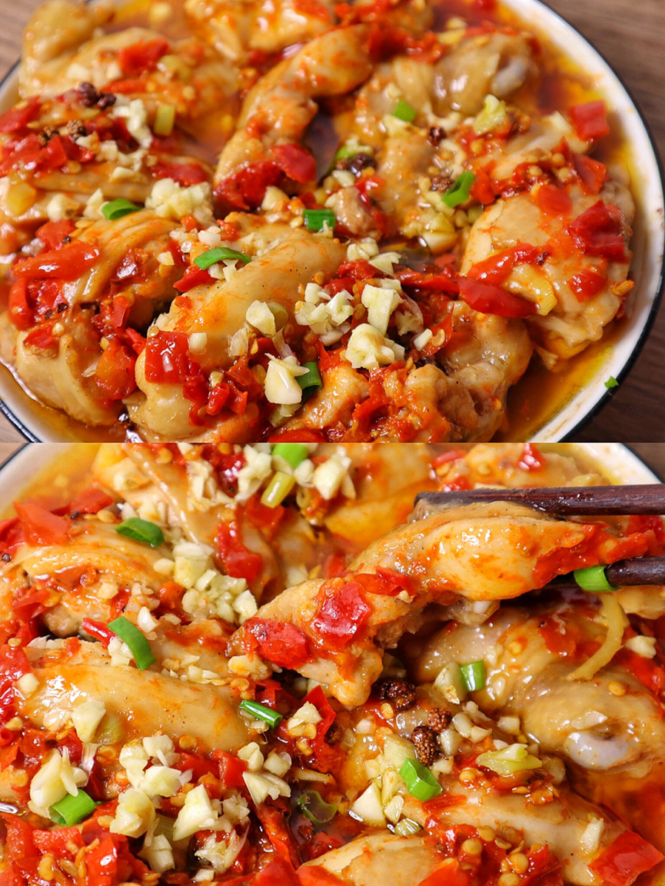 如果说下饭排行榜那一定要有剁椒鸡腿的名字,不仅肉好吃,汤汁拌饭太
